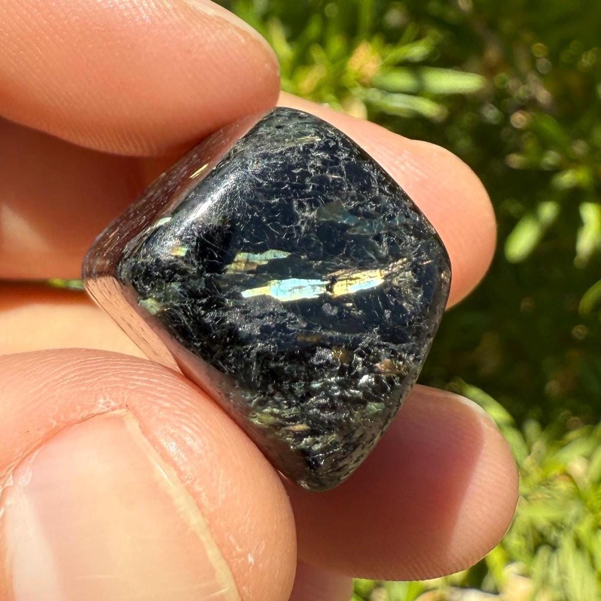 Greenland Nuummite Stone: Reiki Healing Crystal with Macrame Necklace, 19.93g