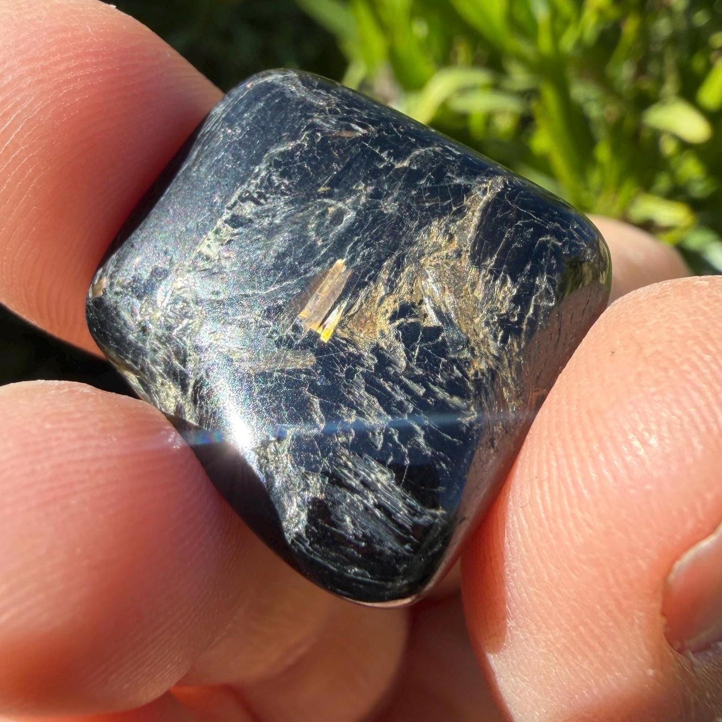 Fiery Flash Nuummite Stone: Greenland Sorcerer's Gem, Macrame Necklace