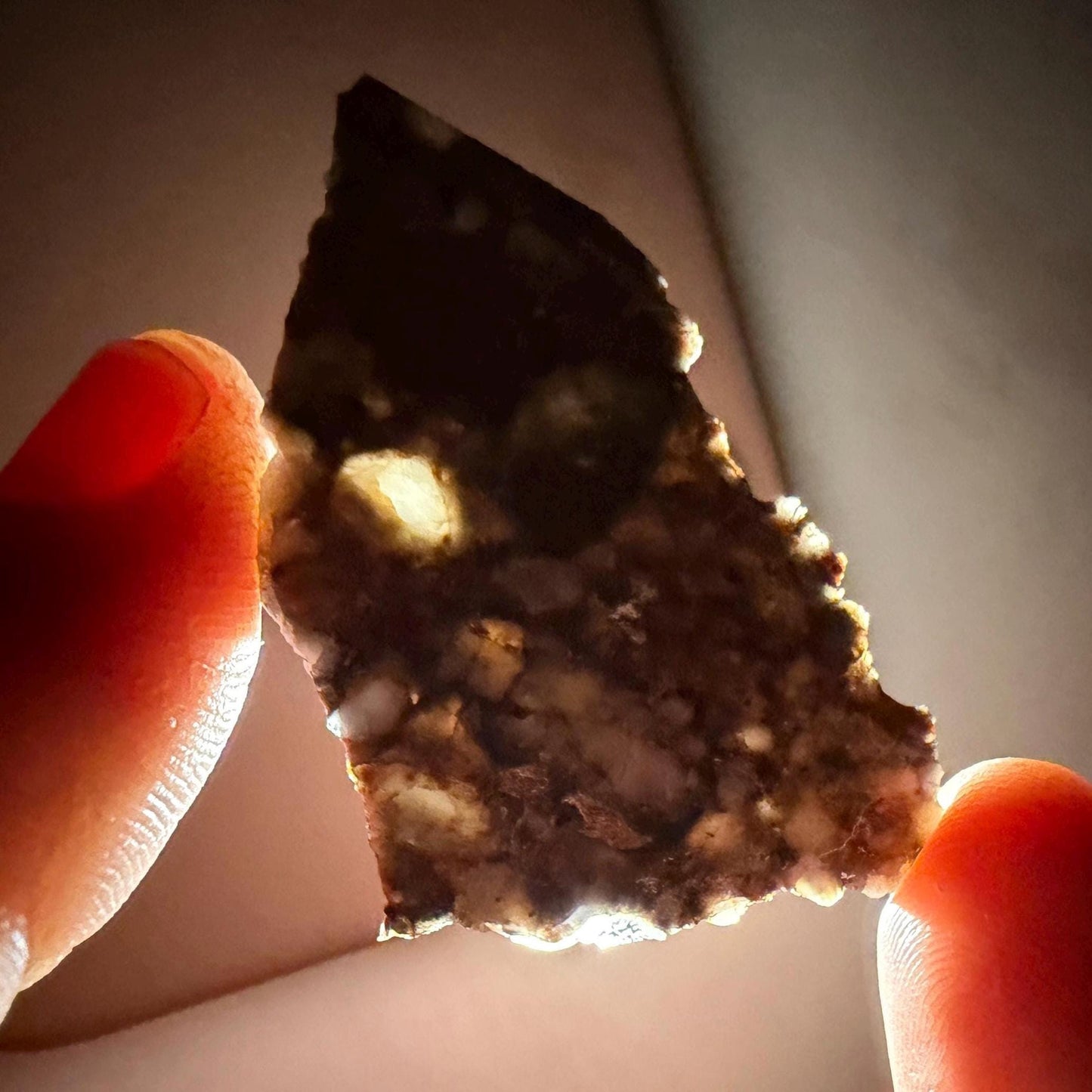 NWA 18045 Lunar Meteorite Slice, Newly Classified, Translucent, Authentic Moon Rock, Melt Breccia, 6.36 grams