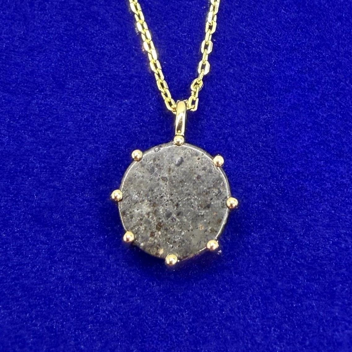 Lunar Meteorite Pendant NWA 14041 Moon Rock Necklace Gold Silver, 1.45 grams