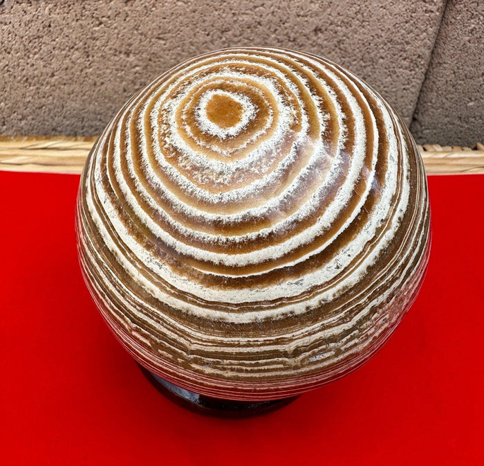 Polished Aragonite Sphere with Stand: Large Stone Office Decor, 4 lbs 3.5 ounces