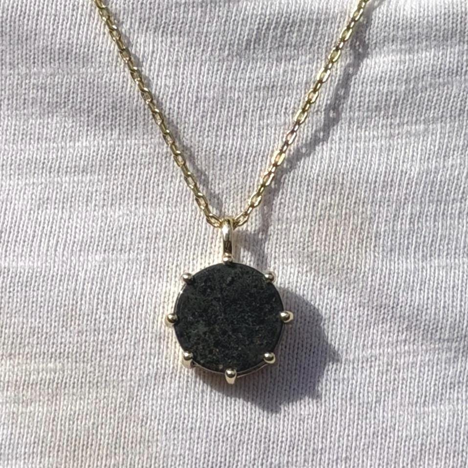 Lunar Meteorite Pendant NWA 14041 Moon Rock Necklace Gold Silver, 1.45 grams