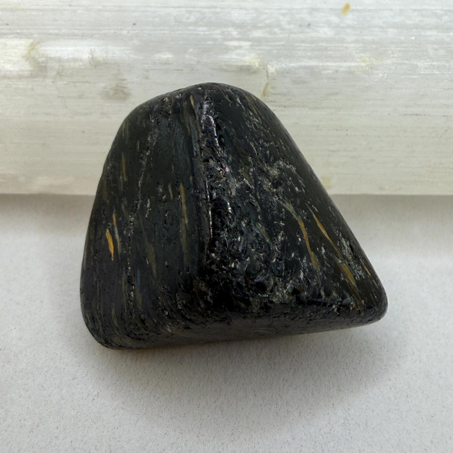 Nuummite Stone: Greenland Gemstone with Macrame Necklace and Display, Talisman, 20.35 grams