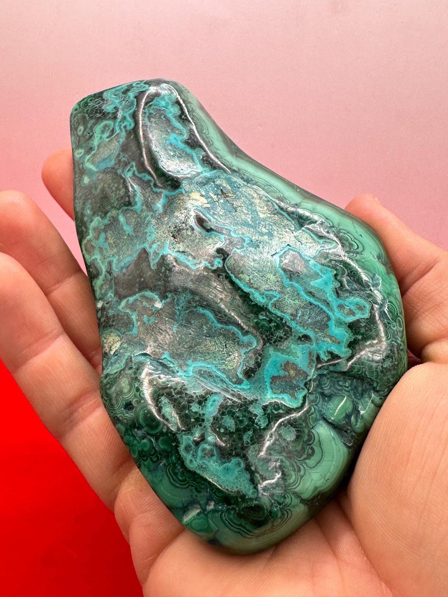 Polished Malachite Chrysocolla Formation, Malachite Paperweight, Malachite, Heart Chakra, Protection, Home Decore, Office Decor, 378 grams