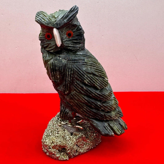 Soapstone Owl Figurines, Stone Fetish, Owl, Pyrite, Figurine, Office Decor, Owls, Balance, Grounding, 5.9 ounces