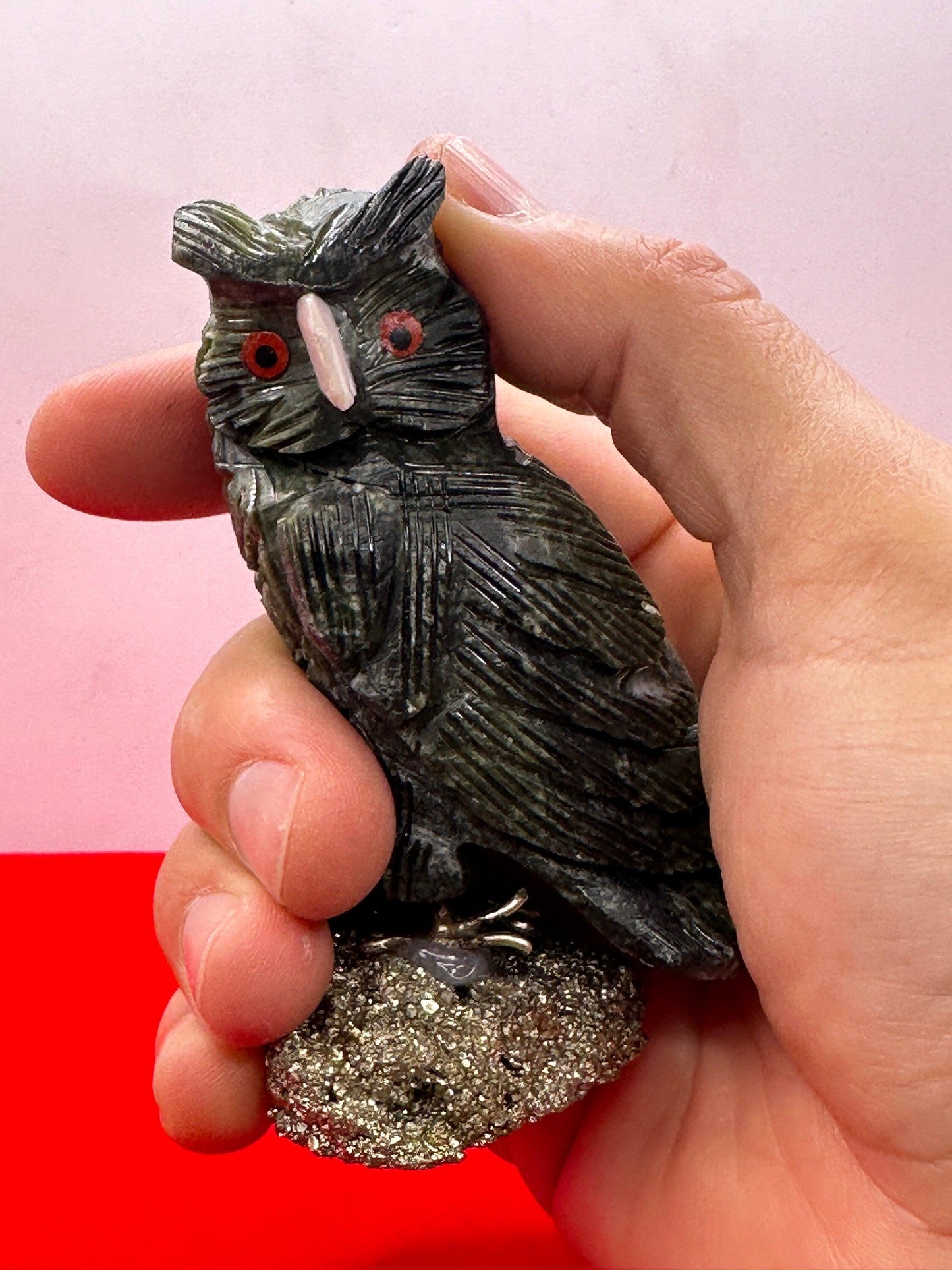 Soapstone Owl Figurines, Stone Fetish, Owl, Pyrite, Figurine, Office Decor, Owls, Balance, Grounding, 5.9 ounces