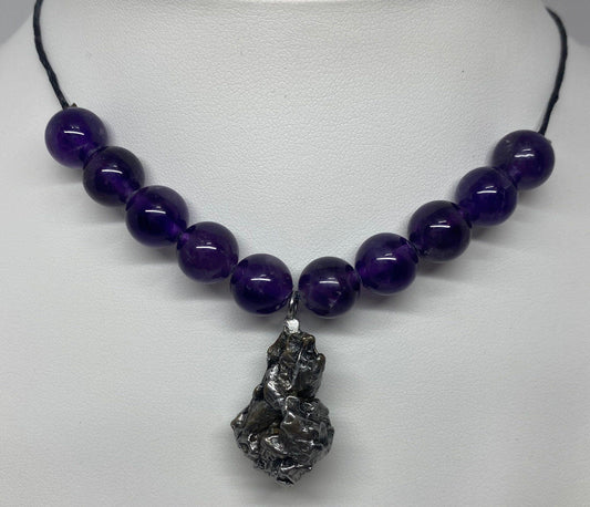 Meteorite Above and Below Necklace, 28.39 grams, Beautiful and unique meteorite with natural amethyst beads, the perfect gift