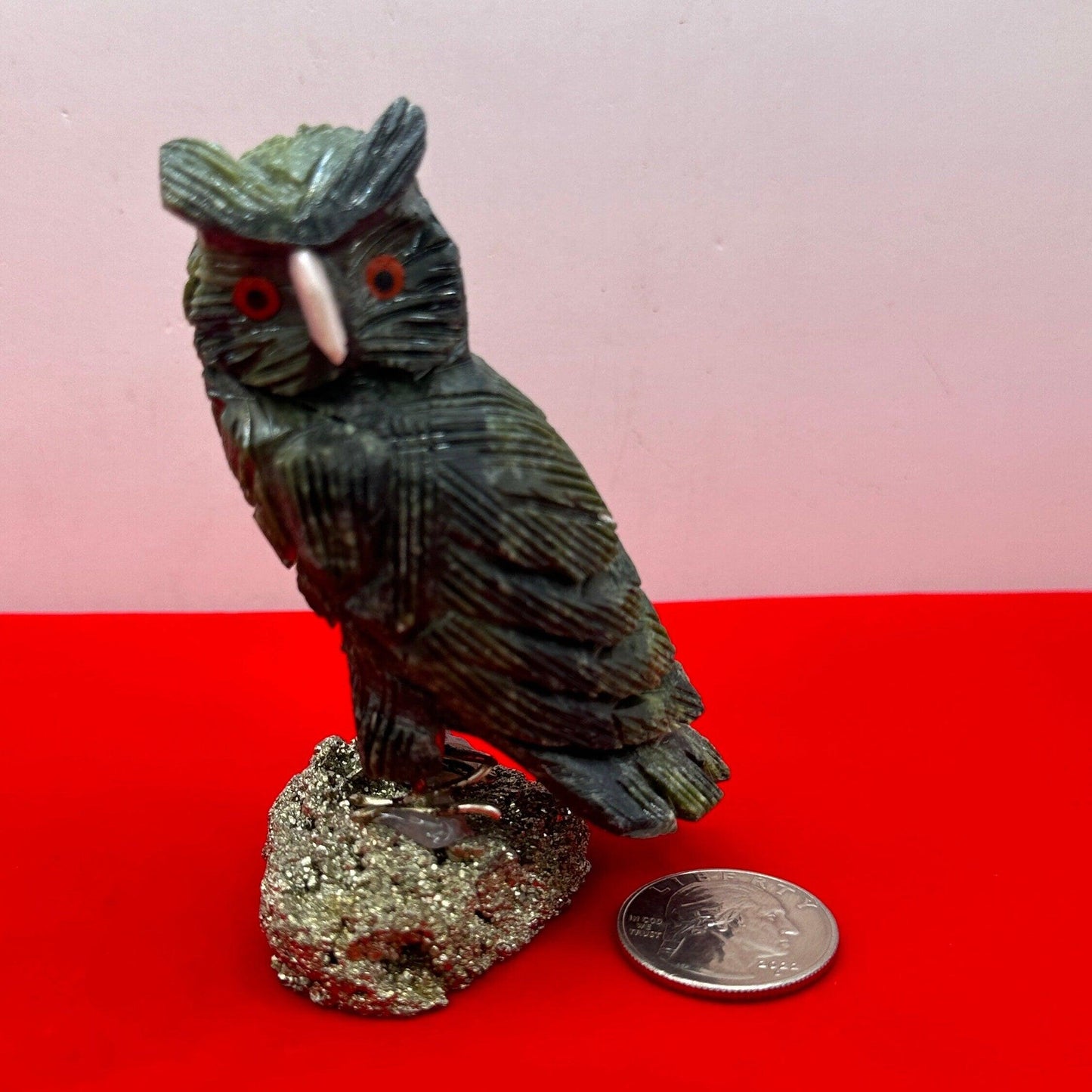 Soapstone Owl Figurines, Stone Fetish, Owl, Pyrite, Figurine, Office Decor, Owls, Balance, Grounding, 5.9 ounces