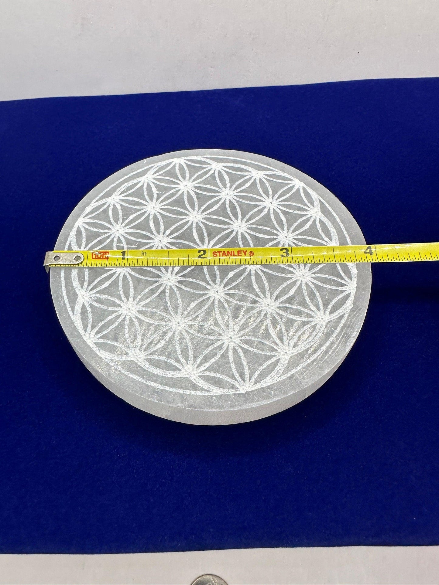 Selenite Flower of Life Charging Plate, Little Charging Plate, Crystal Grid Work, Cup Saucer, Reiki, Flower of Life, 9.0 ounces