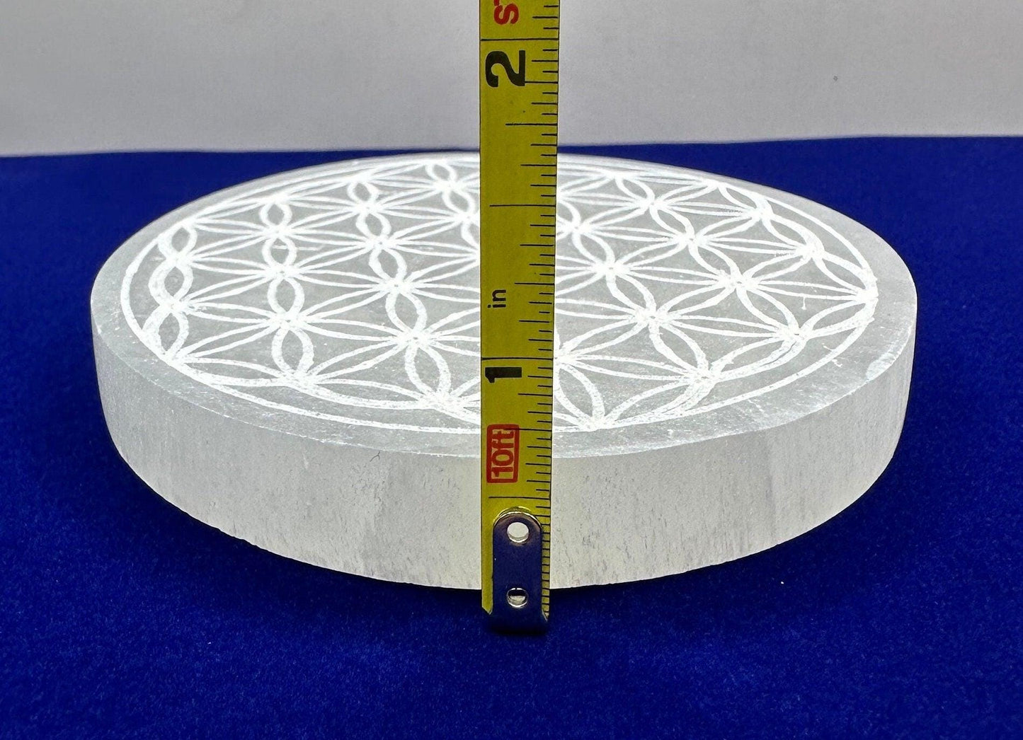 Selenite Flower of Life Charging Plate, Little Charging Plate, Crystal Grid Work, Cup Saucer, Reiki, Flower of Life, 9.0 ounces