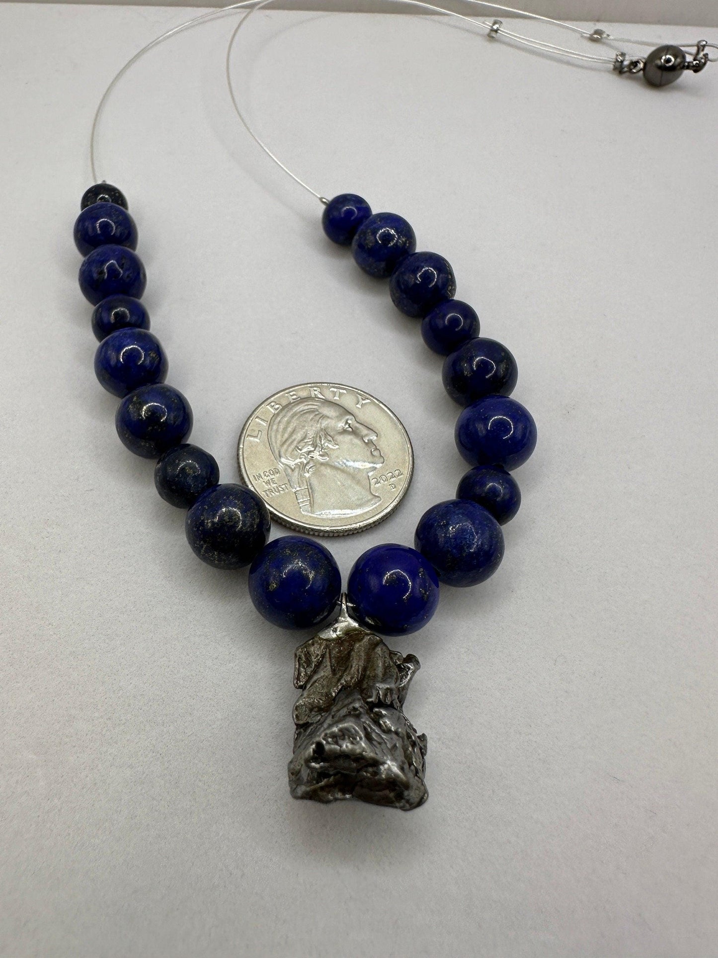 Meteorite Above and Below Necklace, 38 grams, Lapis Lazuli, Authentic Meteorite, Campo del Cielo, Astronomy Gift, Space Gift, Unisex Gift