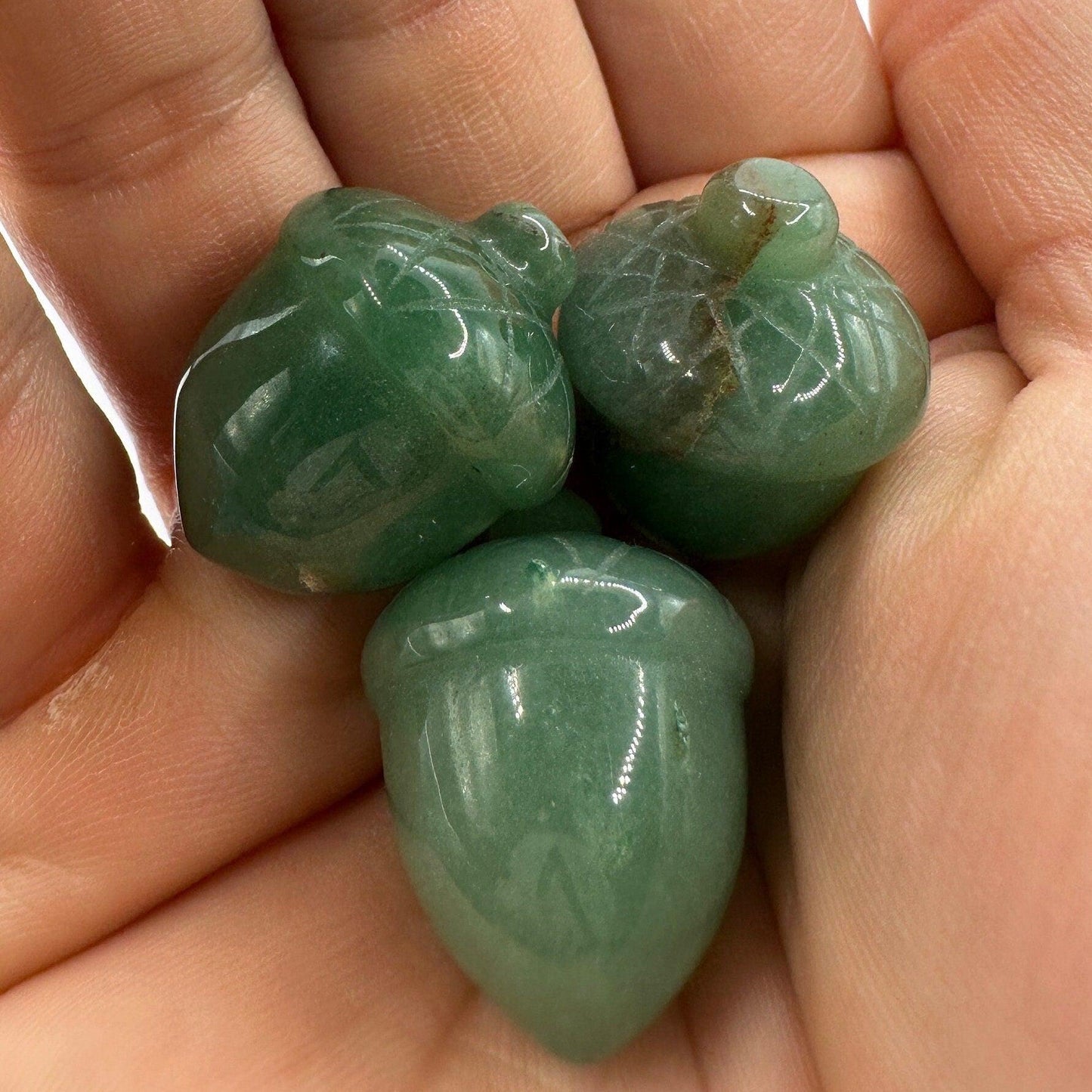 Beautiful Aventurine Acorns, Lot of Three, Acorn, Mineral Acorn, Mineral Sculpture, Aventurine, Green Stone, Mineral Collection, 33.15g