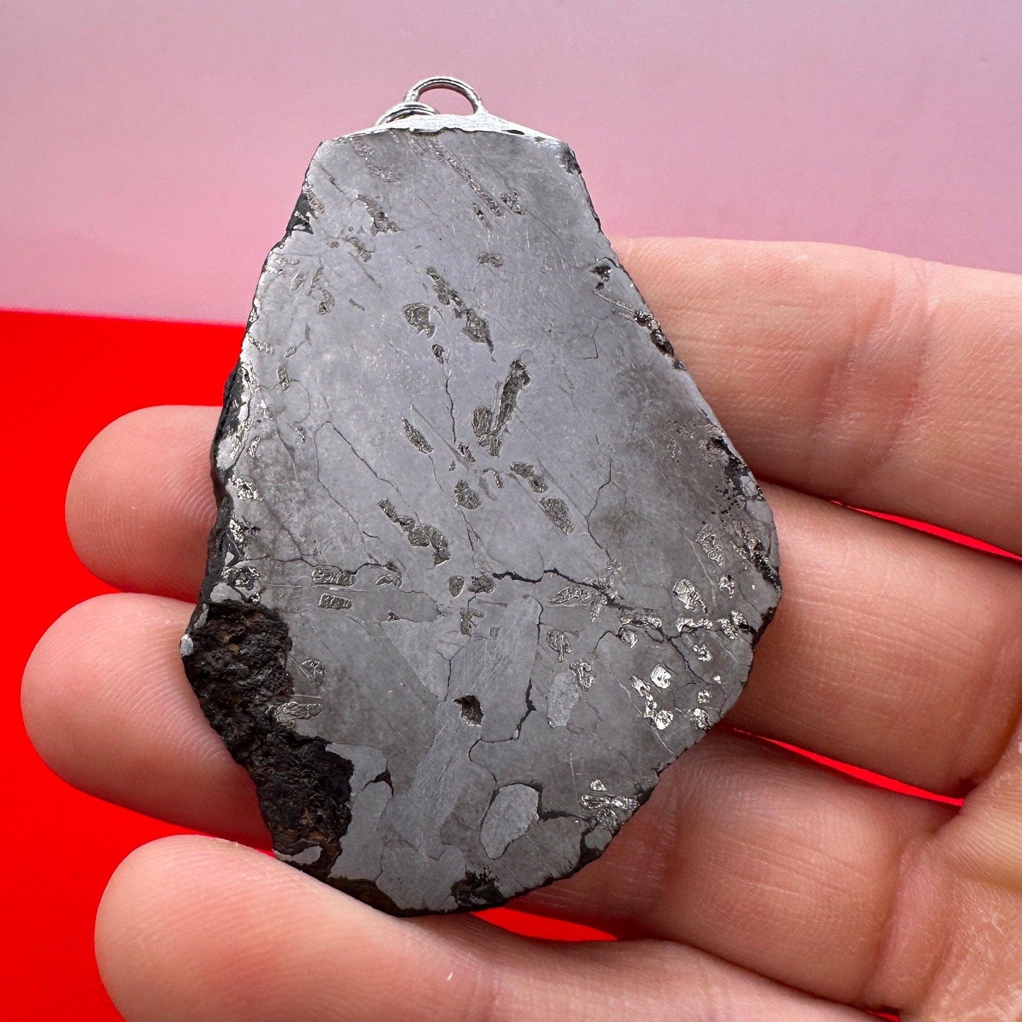 Beautiful Canyon Diablo Meteorite Slice Pendant, Etched and Polished, 57.51 grams, Astronomy Gift, Meteorite Jewelry, Meteorite Pendant, COA