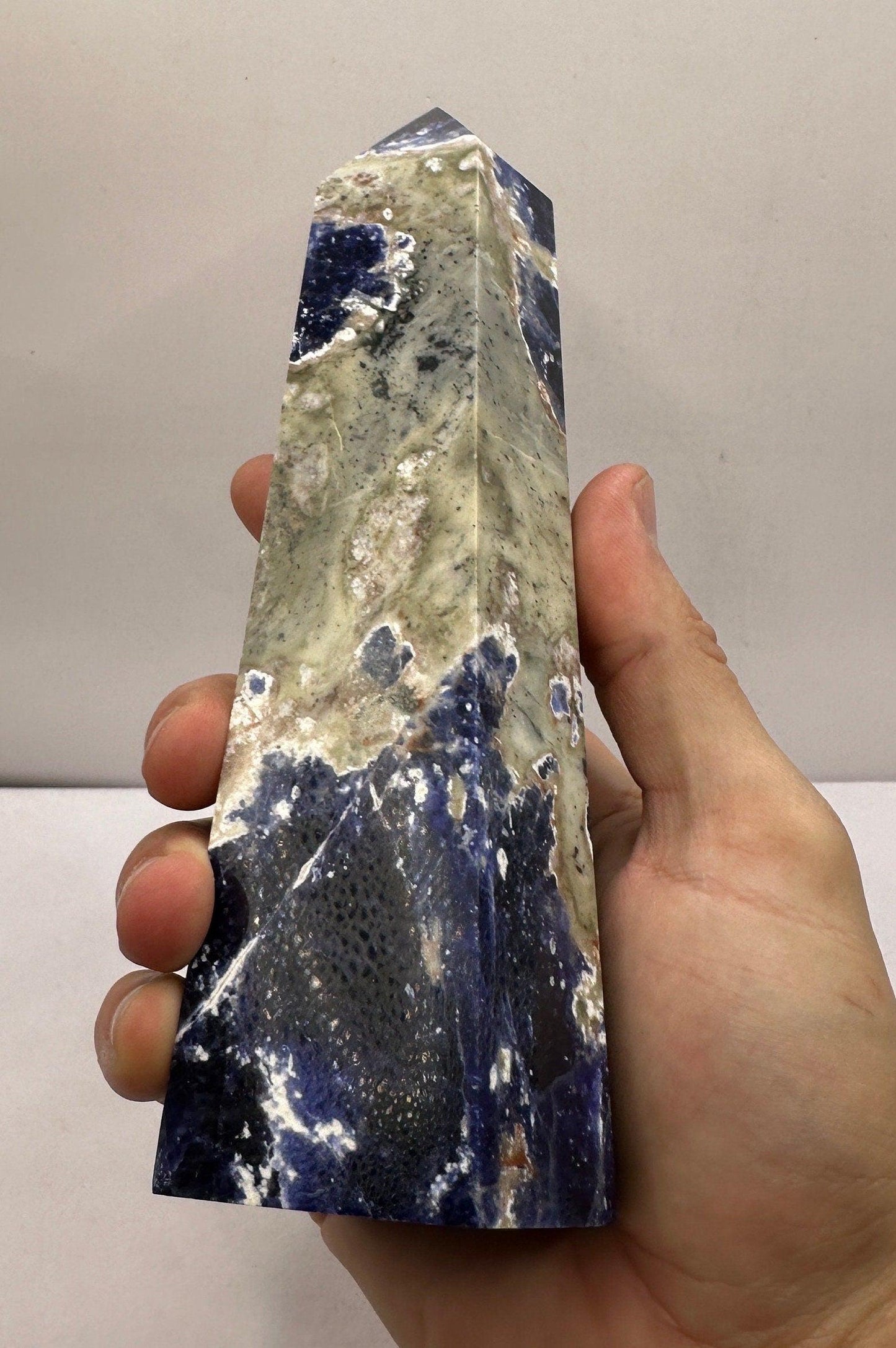 Beautiful High Quality Sodalite Stone Obelisk, Rock Collection, Home Decor, Reiki, Tranquility, Throat Chakra, Energy Work, 1 lb 12.7 ounces