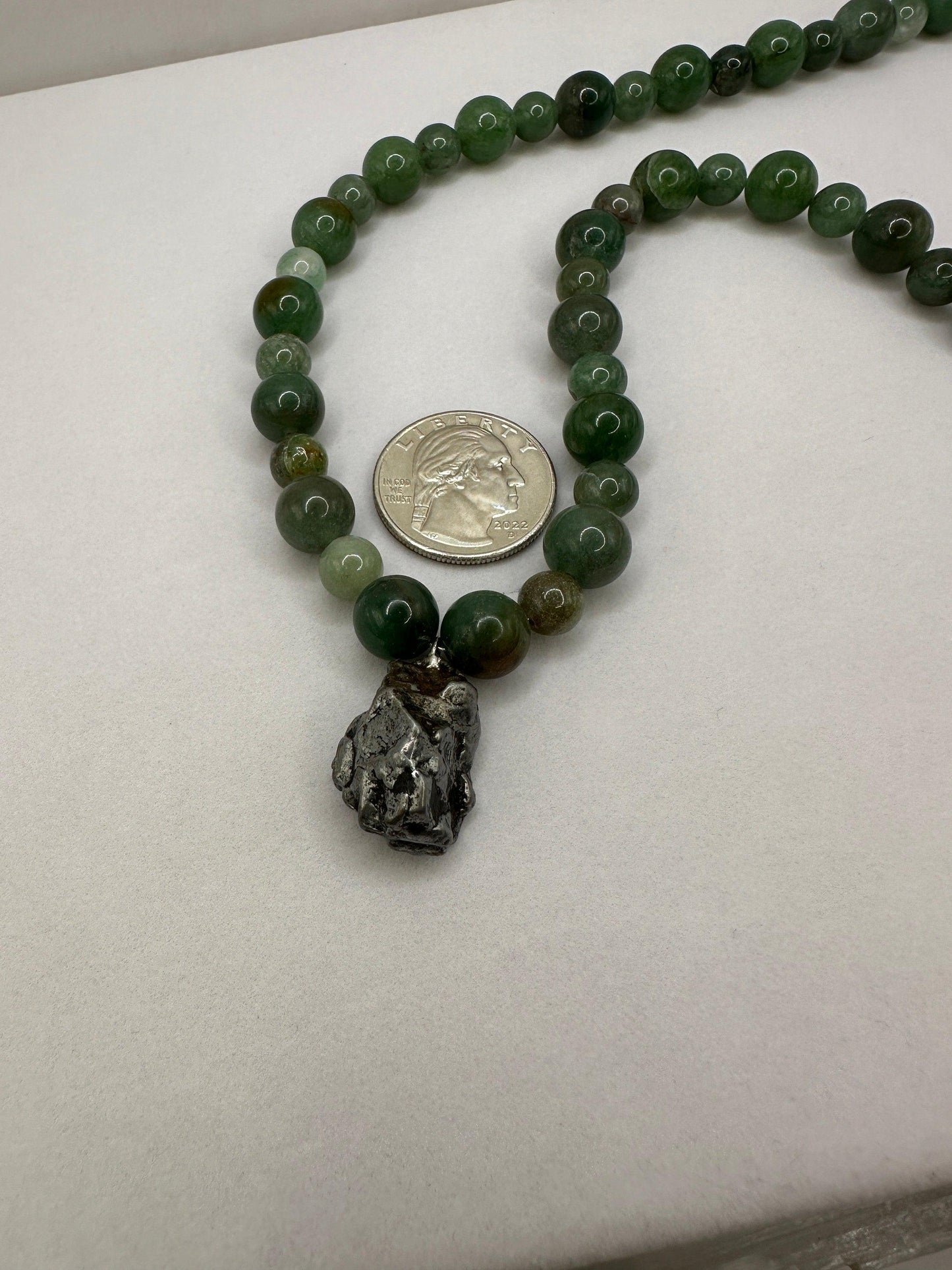 Meteorite Above and Below Necklace, 70 grams, Campo del Cielo Iron Meteorite, Aventurine Beads, Handmade Necklace, Astronomy Gift, Unisex