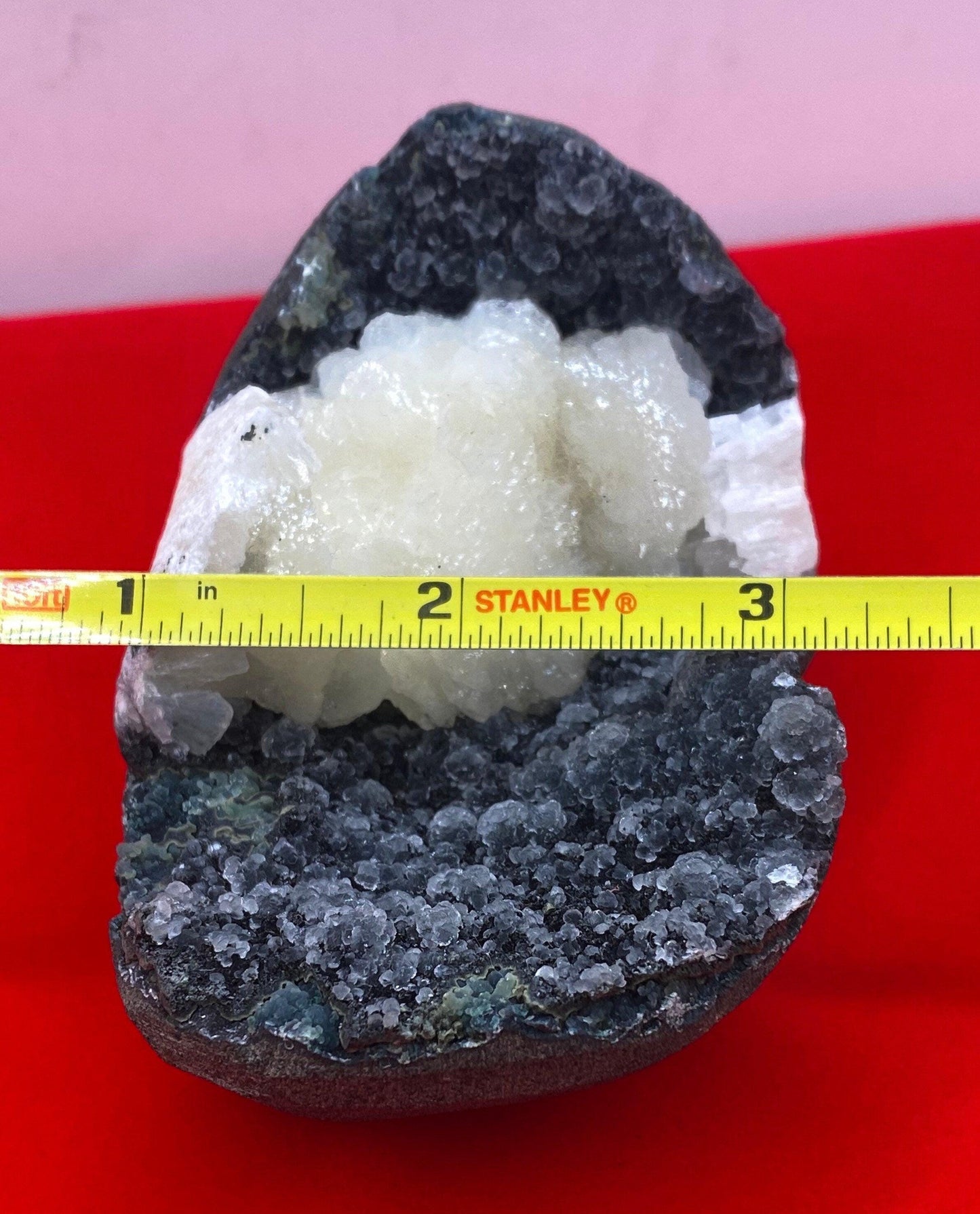 Beautiful Stilbite on Black Coral Stalactite Geode, Peaceful, Stilbite, India, Crown Chakra, Crystal, Rock Collection, 276 grams