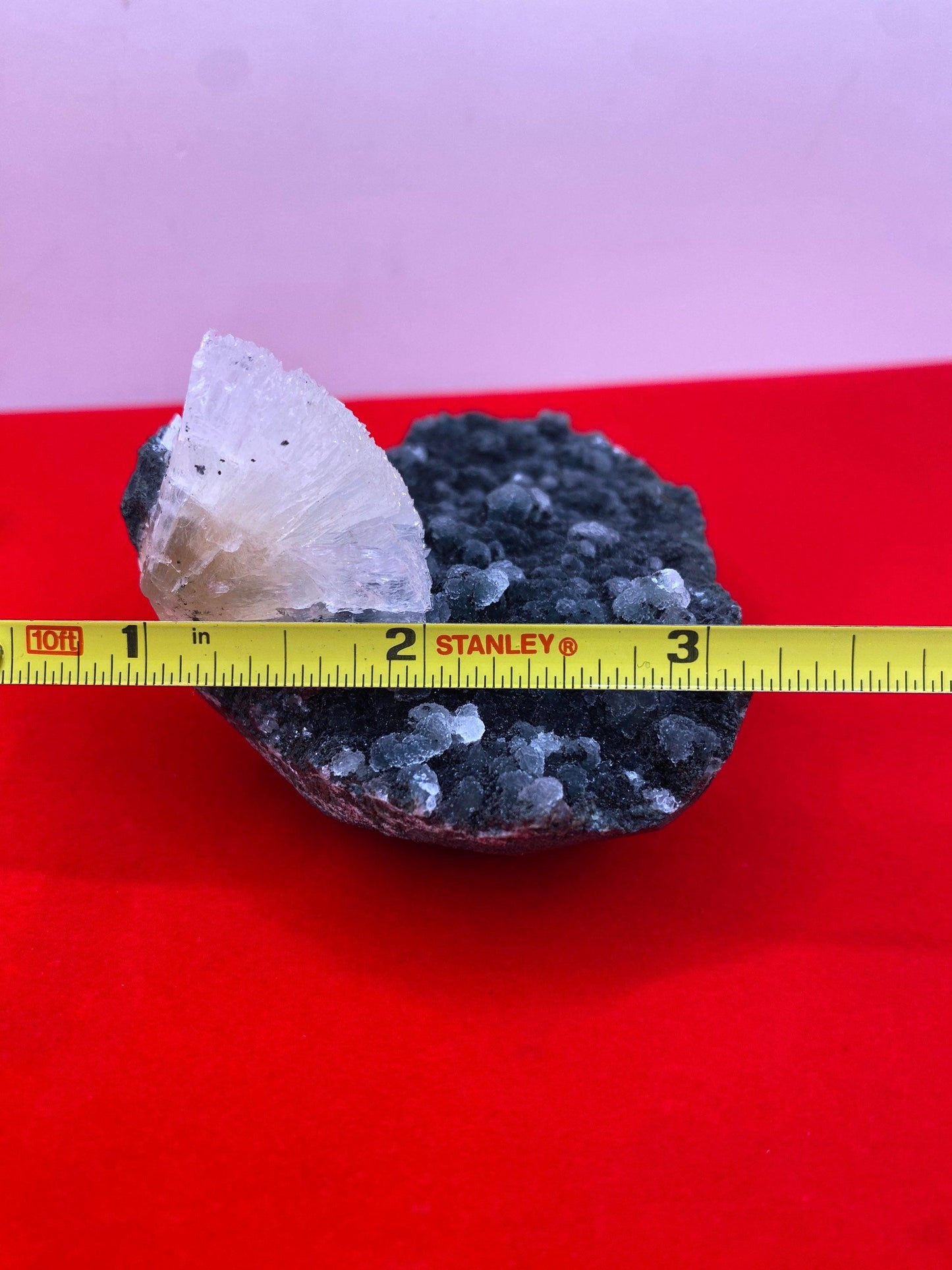 Beautiful Stilbite on Black Coral Stalactite Geode, Peaceful, Stilbite, India, Crown Chakra, Crystal, Rock Collection, 176 grams