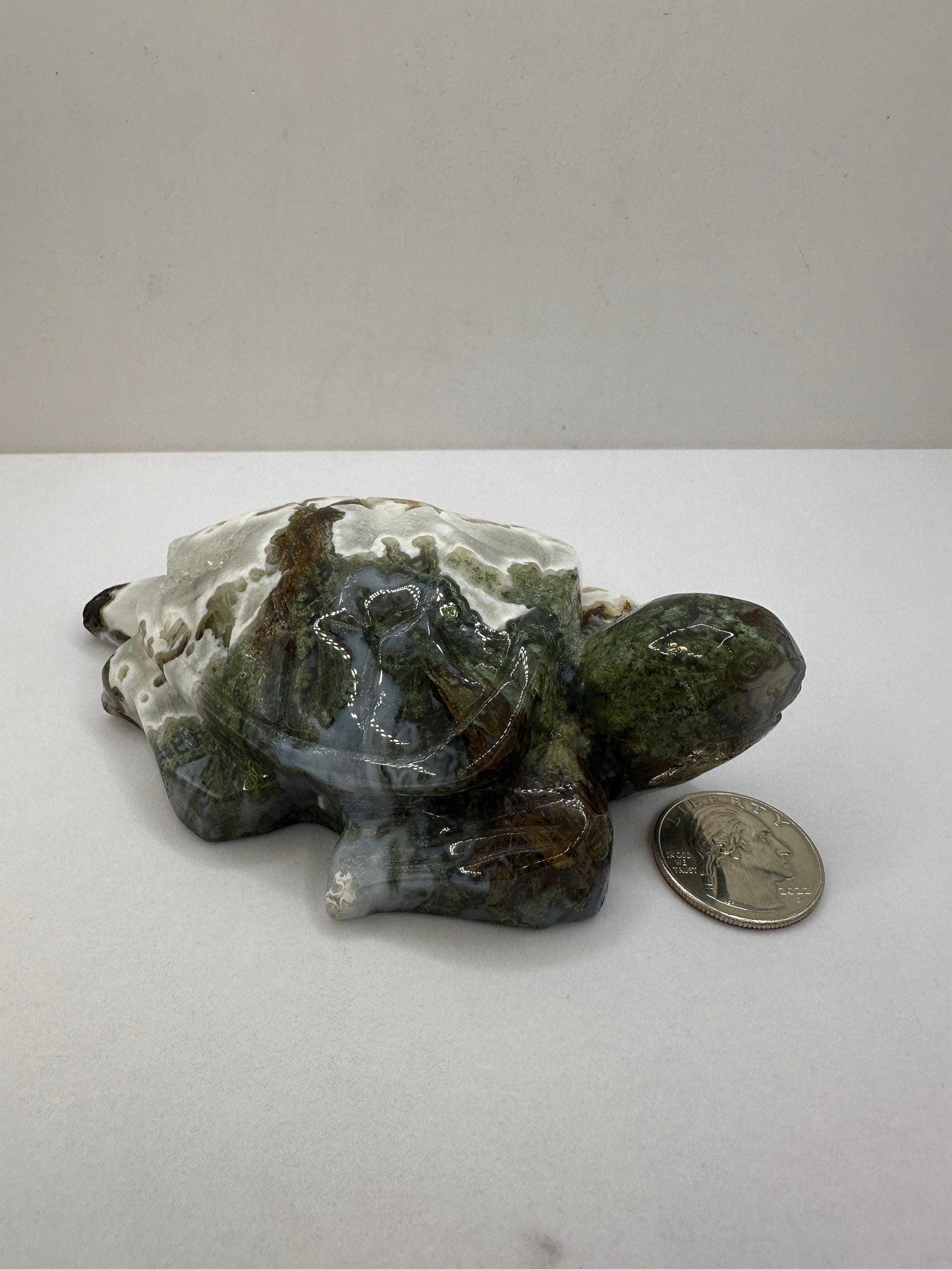 Moss Agate Turtle, Stone Fetish, Turtle, Moss Agate, Figurine, Fetsih Collection, Turtles, Balance, Grounding, 13.4 ounces