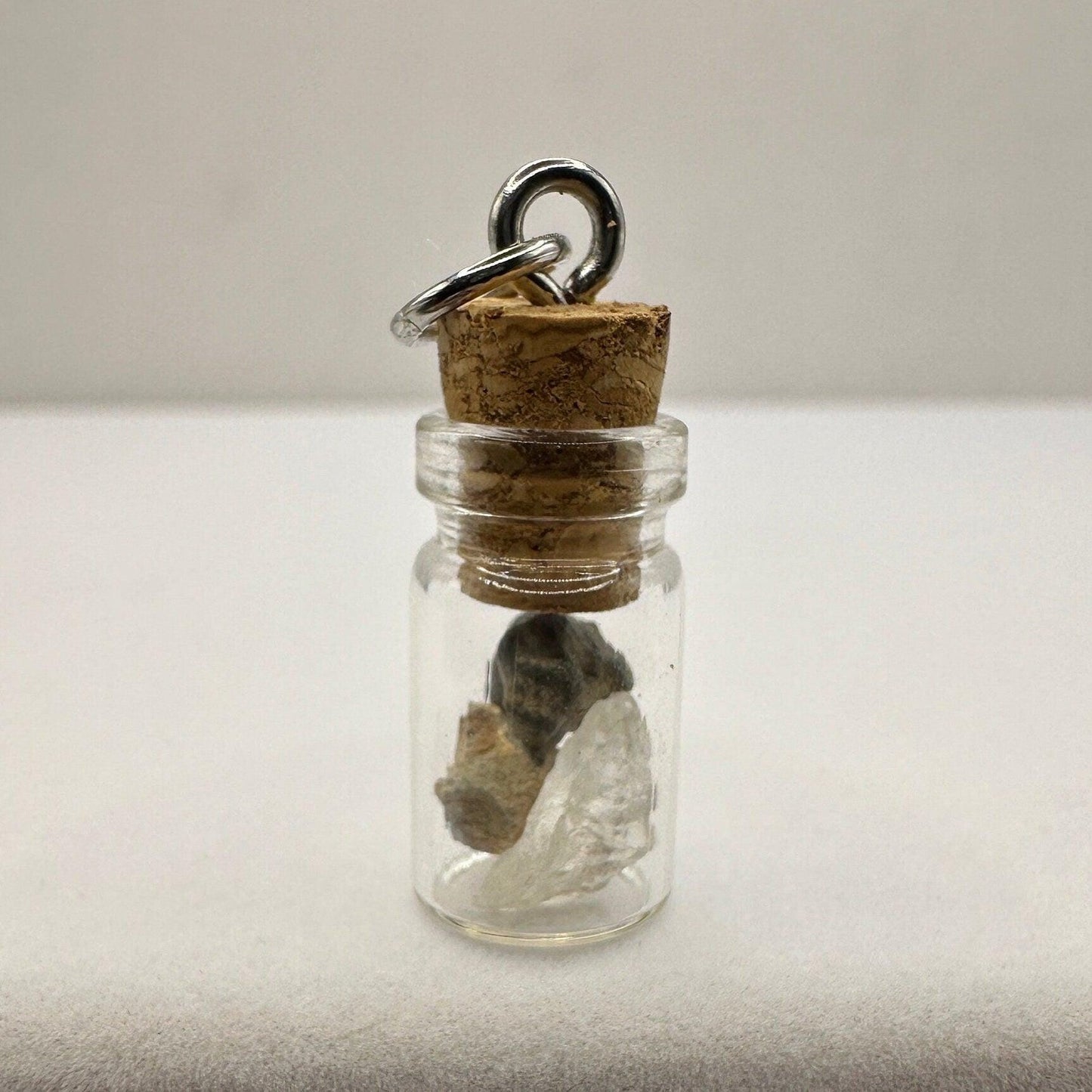 Moon, Mars and Earth in a Bottle Pendant, Mars Shergottite, Bechar 007 Moon Meteorite, Nigerian Phenacite, Handmade Pendant, Astronomy Gift