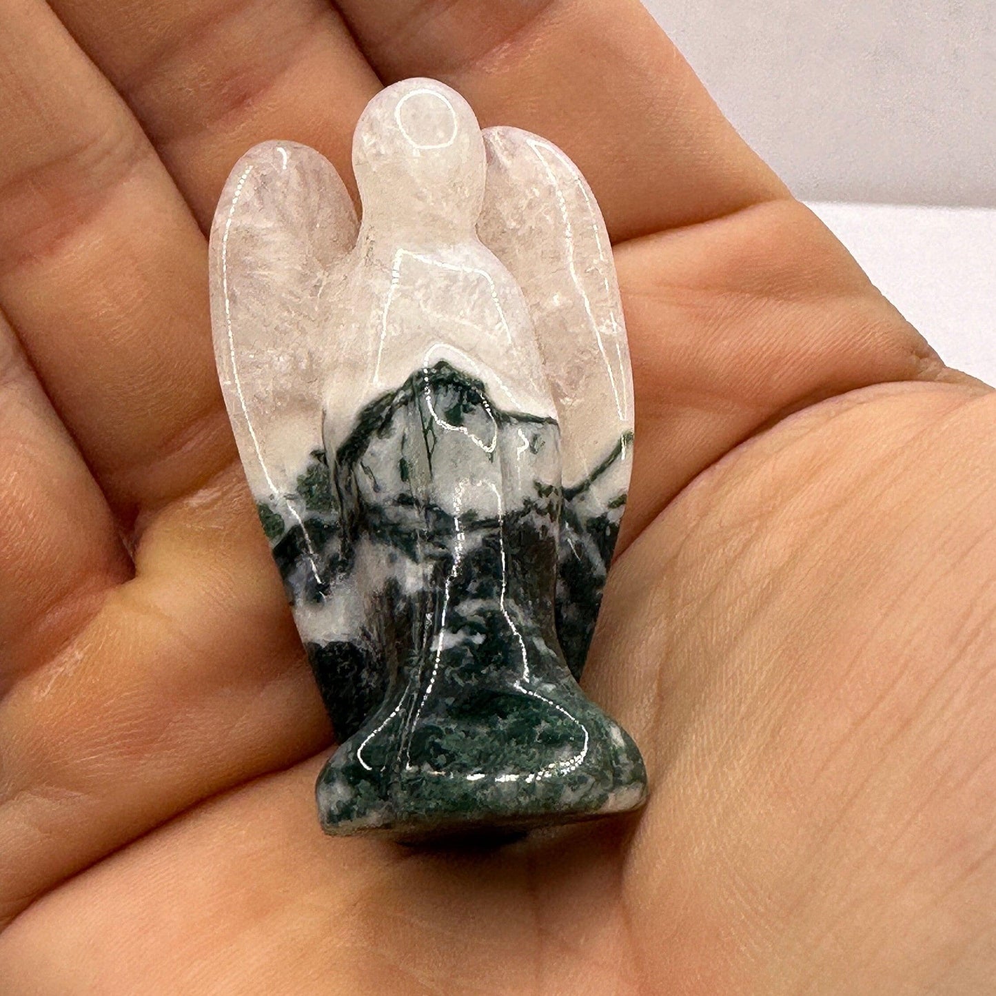 White Moss Agate Angel, Pocket Stone, Protection Stone, Guardian Angel, Moss Agate, Agate Angel Figurine, Angel Figurine, 31.26 grams