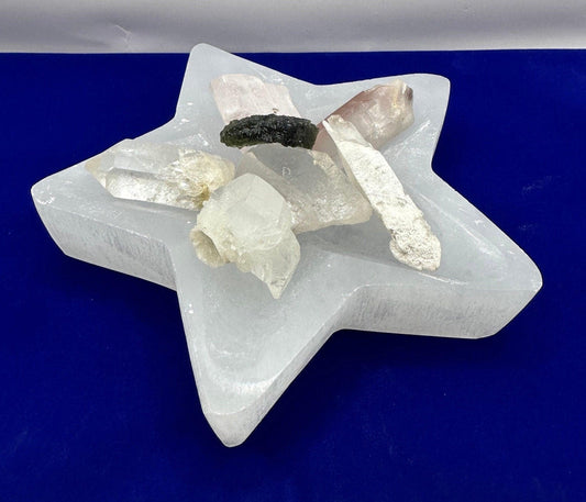 Selenite Star Shaped Charging Bowl, Moroccan Selenite, Energy Healing, Reiki, Handmade Bowl, smooth surfaces,  1 lb 3.4 ounces