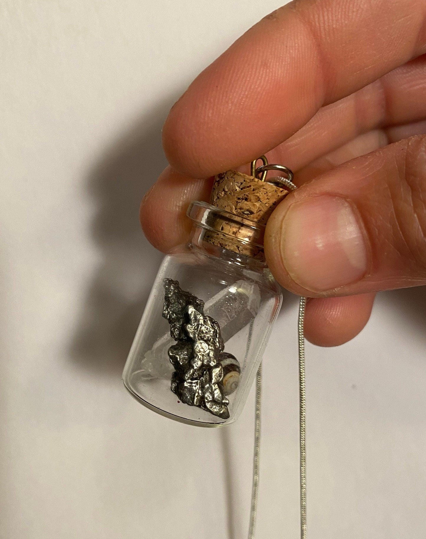 Earth, Water and Space in a Bottle Pendant (Himalayan Crystal, Beehive shell, Meteorite)