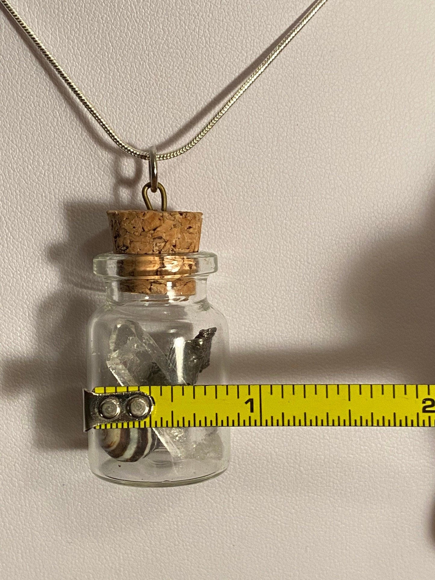 Earth, Water and Space in a Bottle Pendant (Himalayan Crystal, Beehive shell, Meteorite)