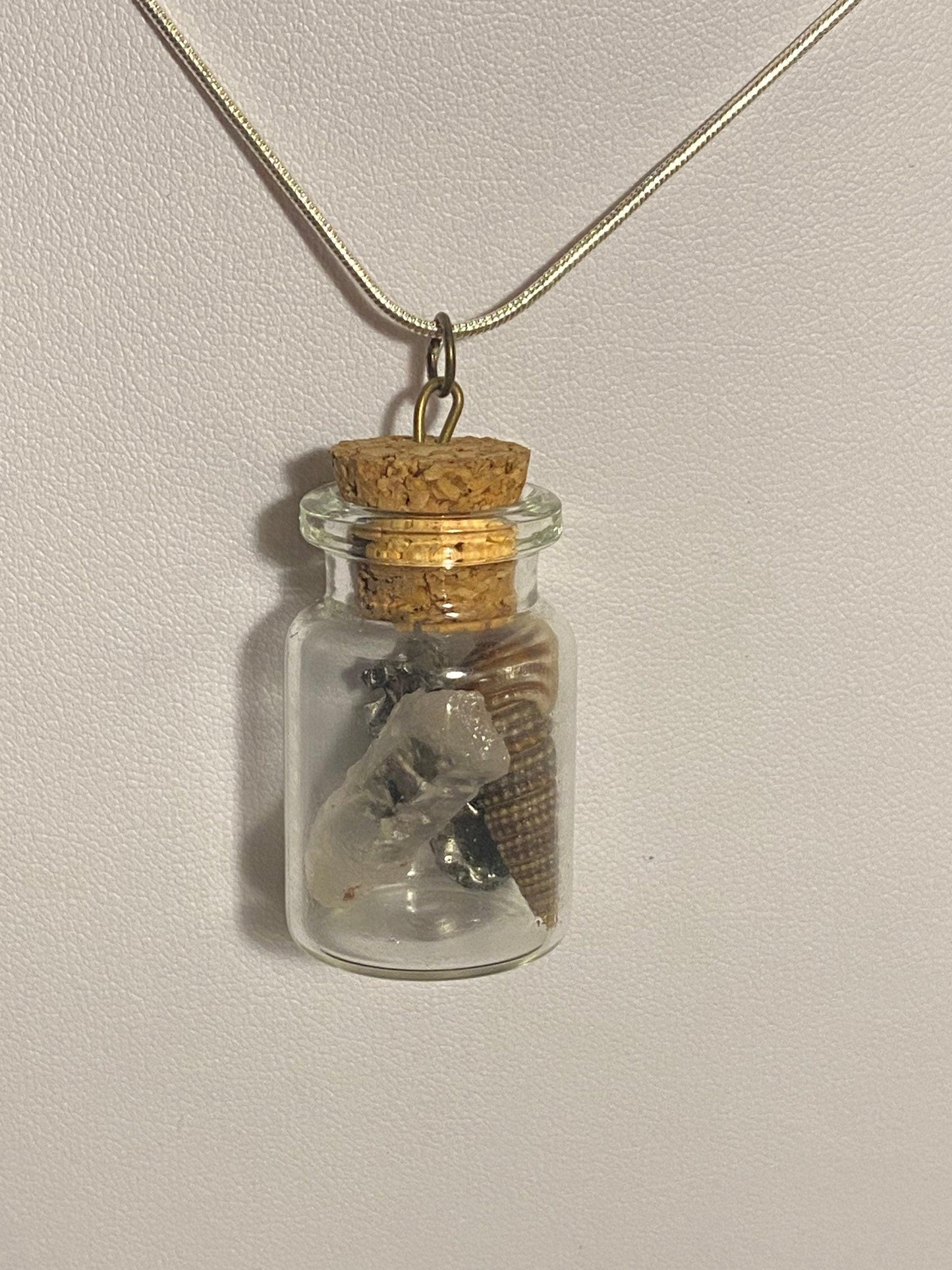 Earth, Water and Space in a Bottle Pendant (Himalayan Quartz, Cerithium Shell, Meteorite)