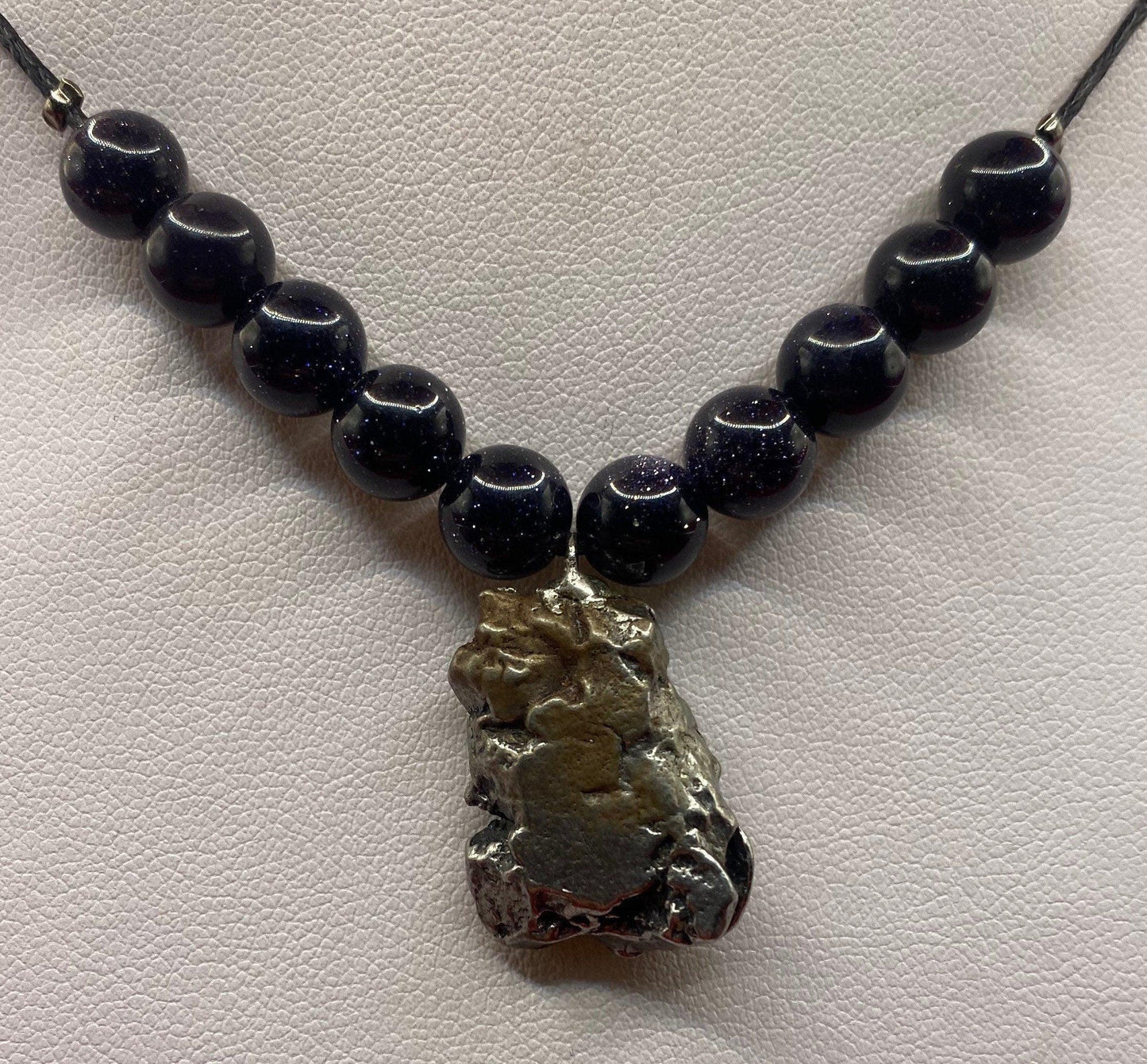 Beautiful and Unique Goldstone Above and Below necklace with a Campo del Cielo, 26 grams, Astronomy Gift, Space Gift, Reiki,