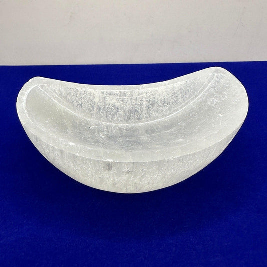 Selenite Charging Bowl, Crecsent Shaped, Moroccan Selenite, Reiki, Handmade Bowl, smooth surfaces, Selenite Crystal Bowl, 6.2 ounces