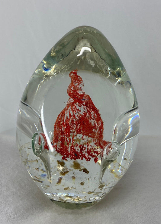 Crystal Blown Glass Paperweight, red orange swirl with four bubbles, The Perfect Gift