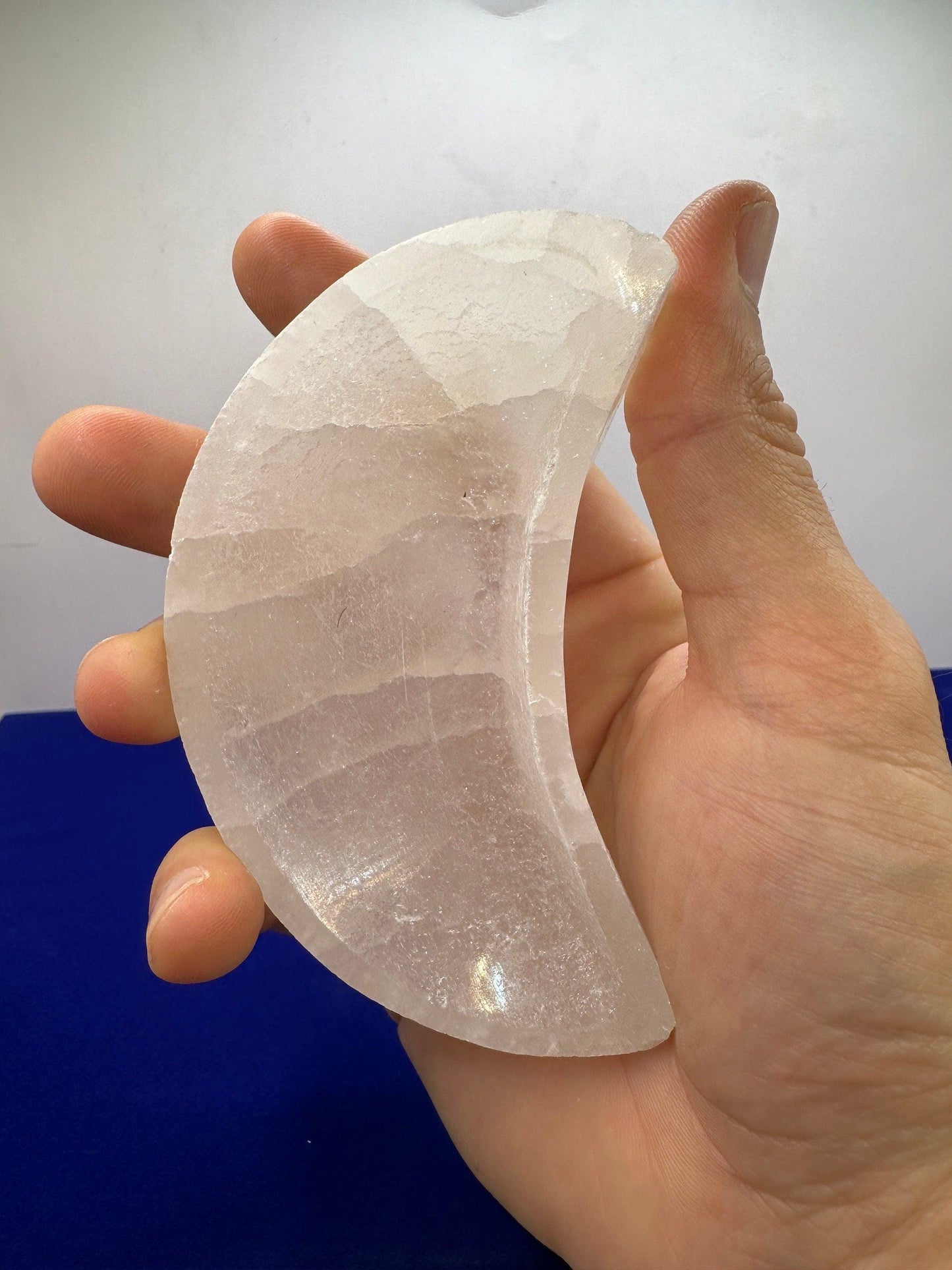 Selenite Charging Bowl, Crecsent Shaped, Moroccan Selenite, Reiki, Handmade Bowl, smooth surfaces, Selenite Crystal Bowl, 6.2 ounces