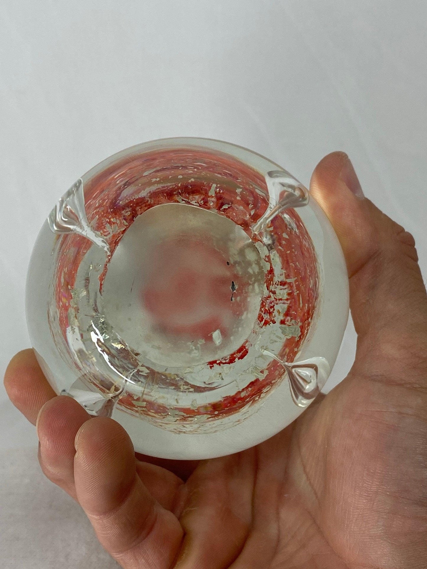 Crystal Blown Glass Paperweight, red orange swirl with four bubbles, The Perfect Gift