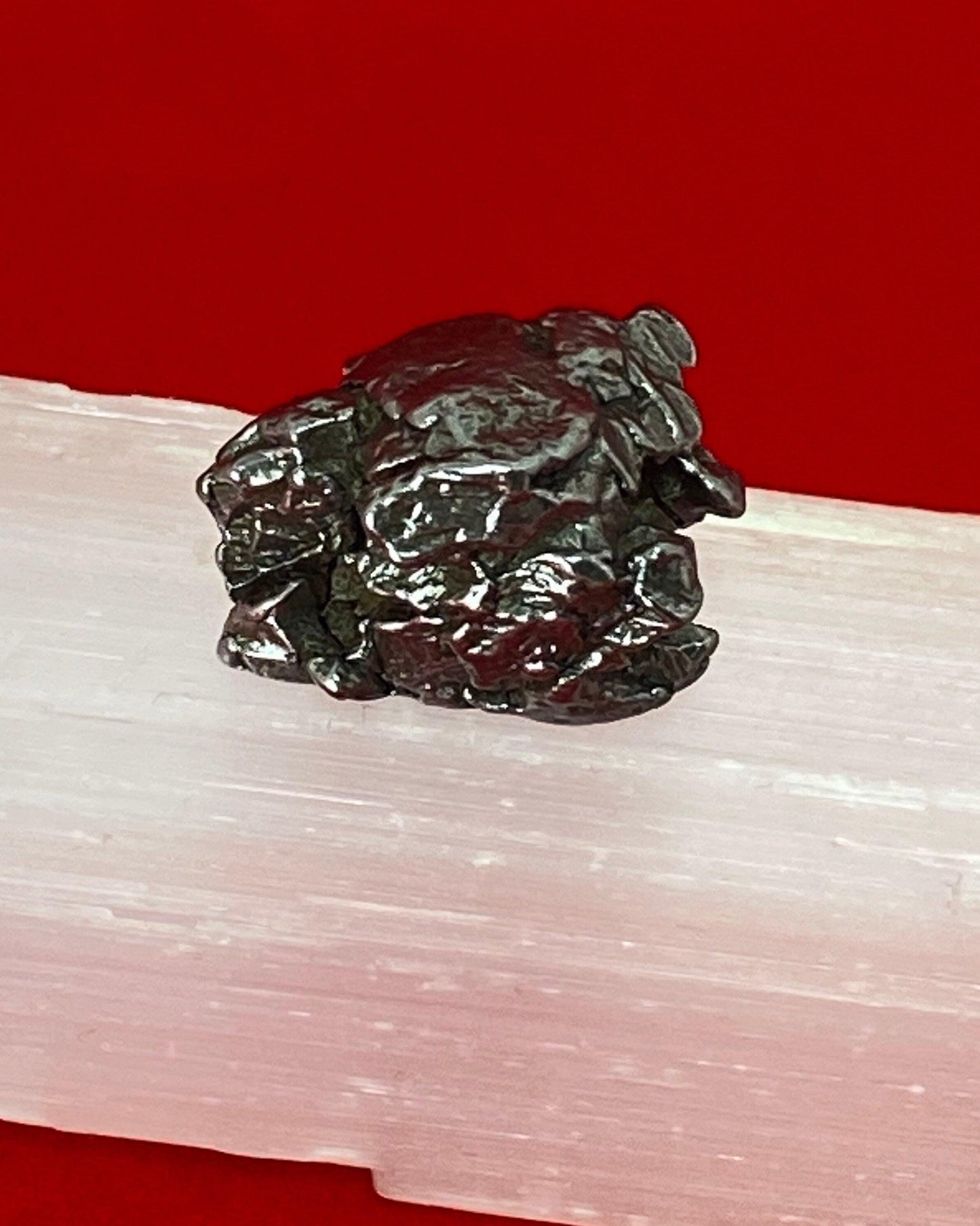 Unique Meteorite Specimen Campo del Cielo 16.71 grams, comes with a display case, stand and a velvet carrying bag, Melted Iron Meteorite