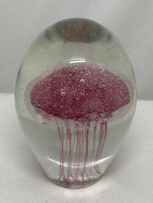 Crystal Blown Glass Jellyfish Paperweight, Red Jellyfish, Glass Art, Glass Paperweight, 2 lbs 8 ounces