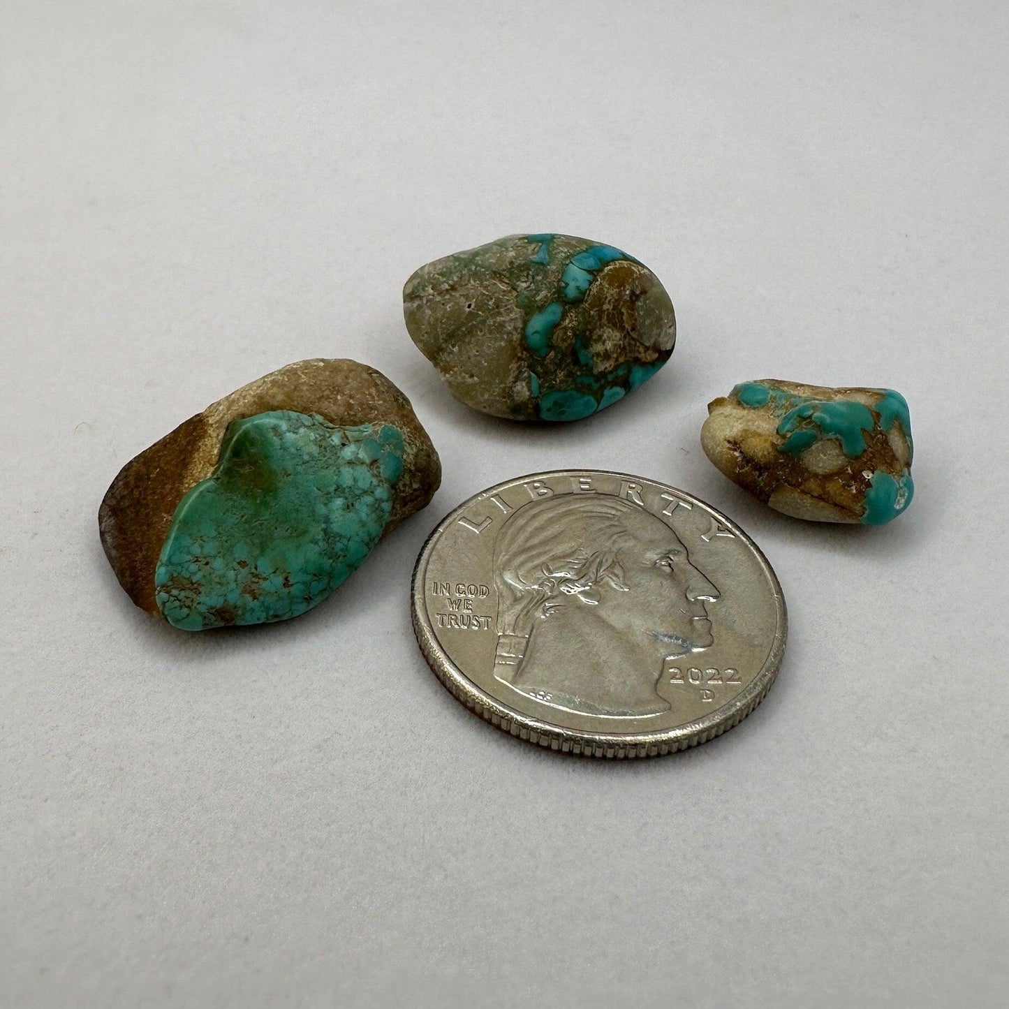 Beautiful Nevada #8 Turquoise Nuggets, Lot of Three, Number Eight, Turquoise, Nevada Turquoise, 12.25 grams|61.25 carats total weight