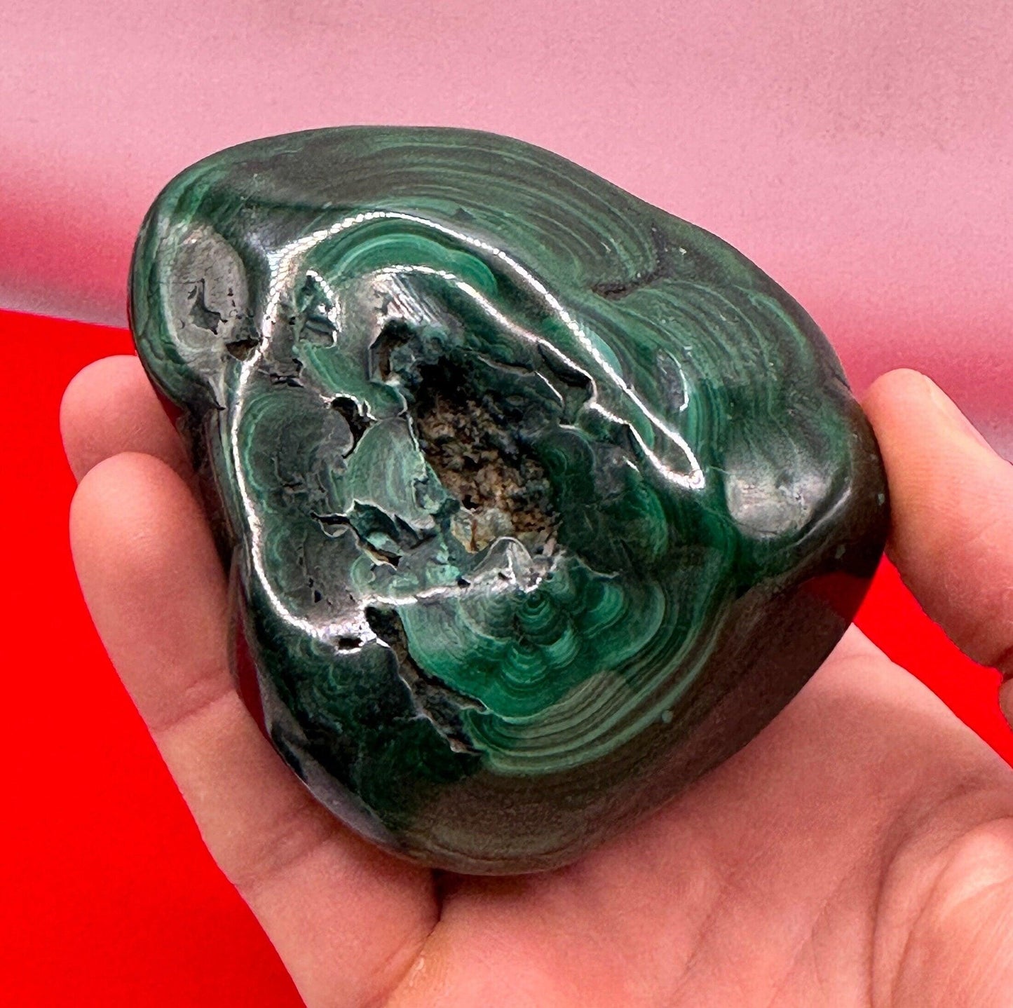 Polished Malachite Formation, Malachite Paperweight, Malachite Centerpiece, Heart Chakra, Excellent Quality, Protection, 620 grams