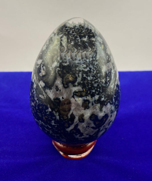 Beautiful smooth polished Indigo Gabbro Egg, A stone of Courage and Confidence, Mineral Egg, Stone Egg, Mystic Merlinite weight is 12.2 oz