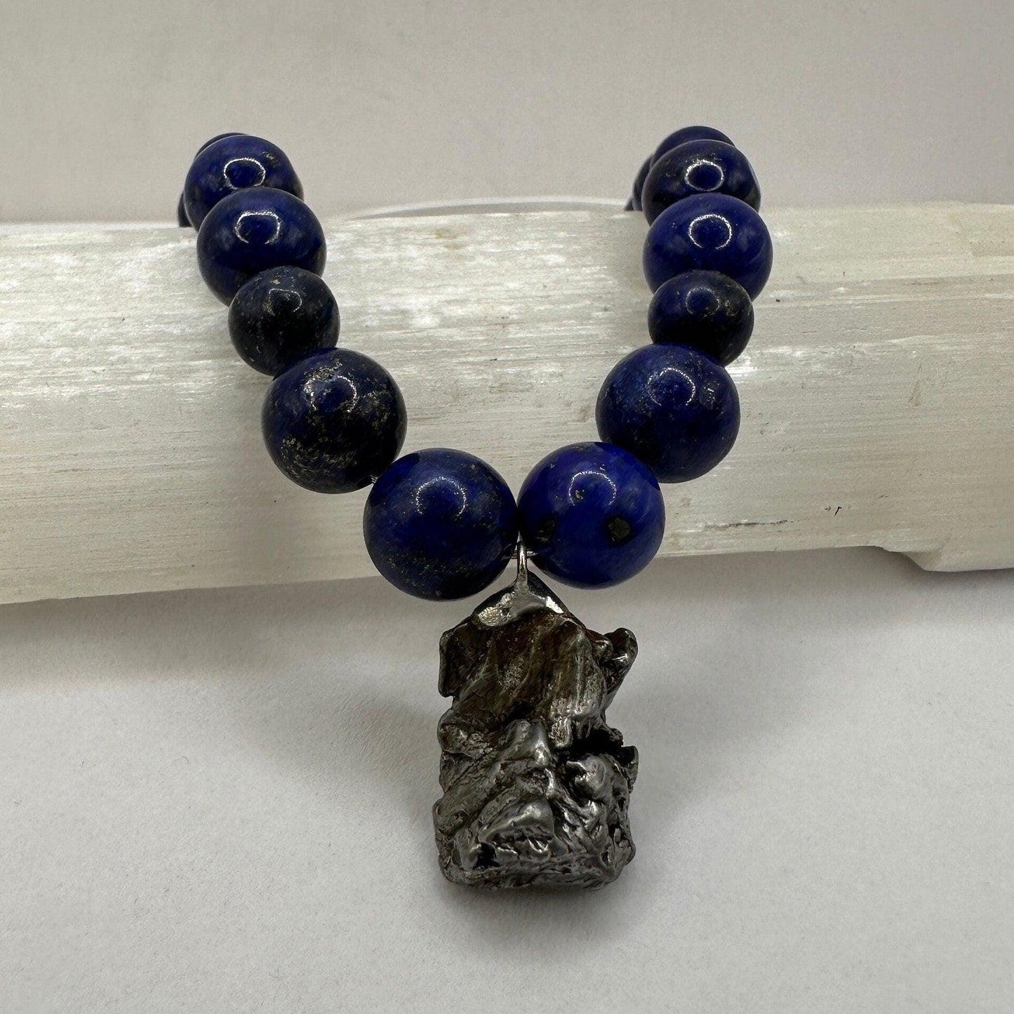 Meteorite Above and Below Necklace, 38 grams, Lapis Lazuli, Authentic Meteorite, Campo del Cielo, Astronomy Gift, Space Gift, Unisex Gift