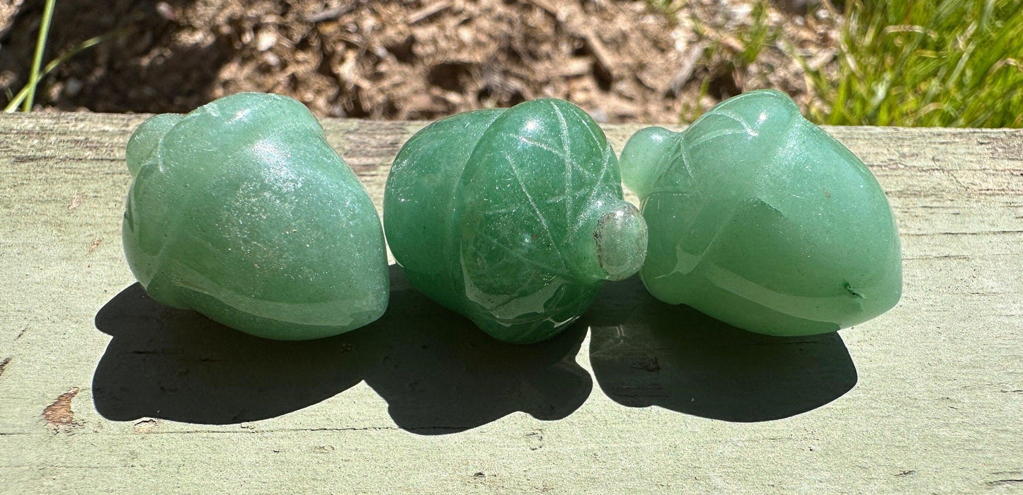 Beautiful Aventurine Acorns, Lot of Three, Acorn, Mineral Acorn, Mineral Sculpture, Aventurine, Green Stone, Mineral Collection, 33.15g