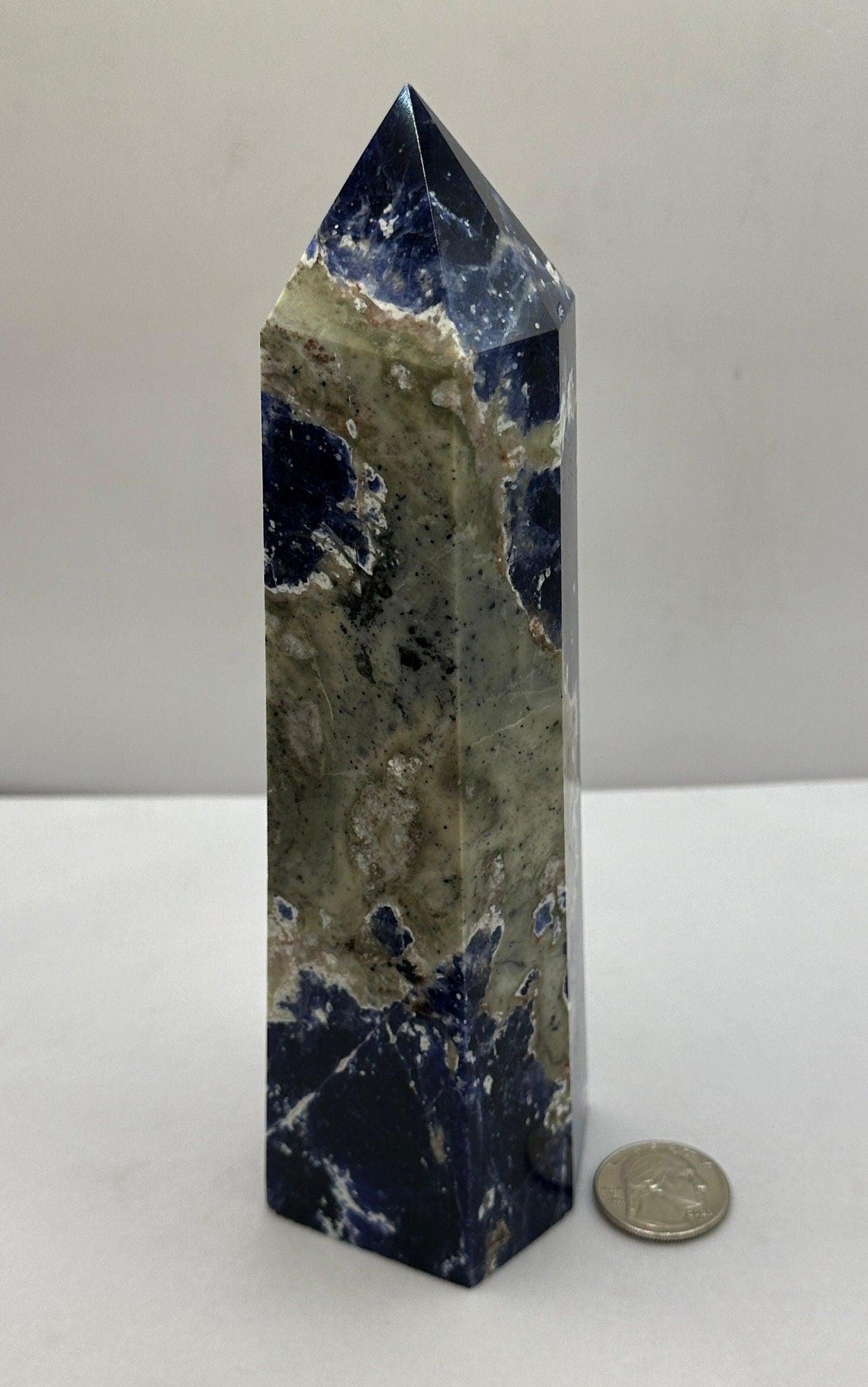 Beautiful High Quality Sodalite Stone Obelisk, Rock Collection, Home Decor, Reiki, Tranquility, Throat Chakra, Energy Work, 1 lb 12.7 ounces