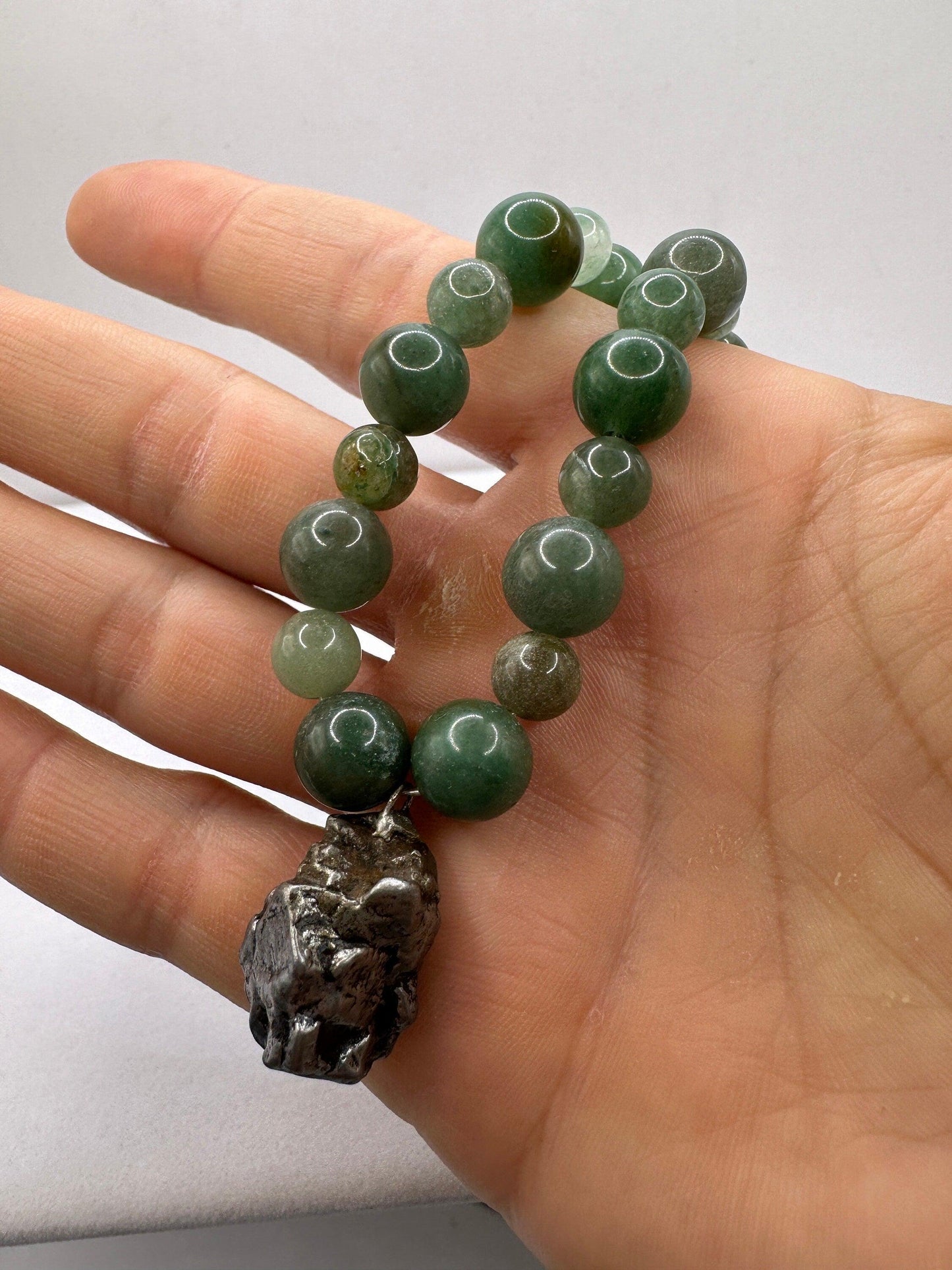 Meteorite Above and Below Necklace, 70 grams, Campo del Cielo Iron Meteorite, Aventurine Beads, Handmade Necklace, Astronomy Gift, Unisex