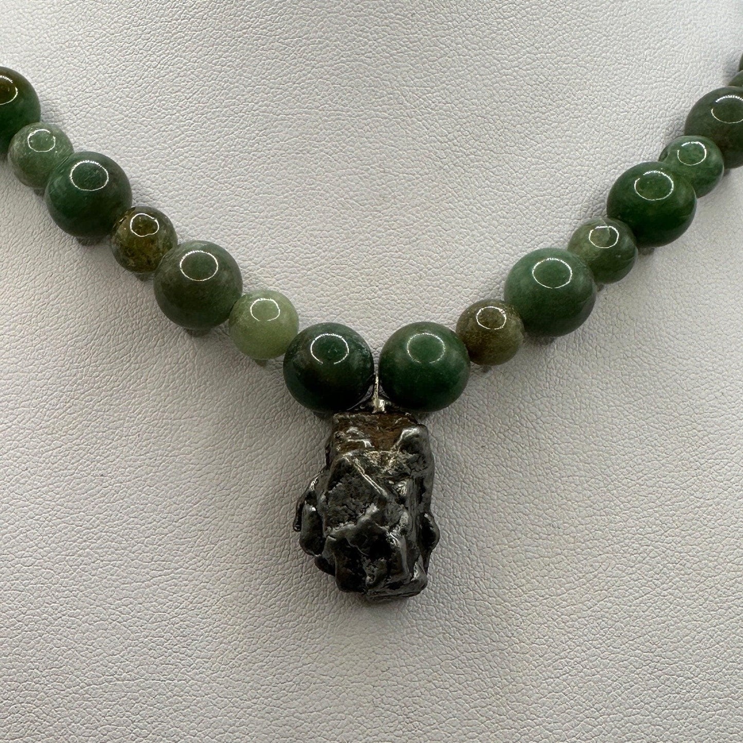 Meteorite Above and Below Necklace, 70 grams, Campo del Cielo Iron Meteorite, Aventurine Beads, Handmade Necklace, Astronomy Gift, Unisex