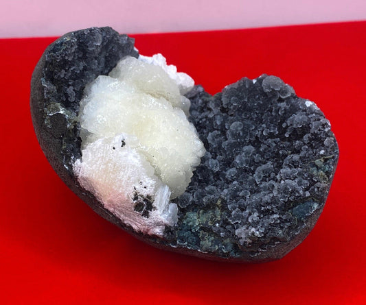 Beautiful Stilbite on Black Coral Stalactite Geode, Peaceful, Stilbite, India, Crown Chakra, Crystal, Rock Collection, 276 grams