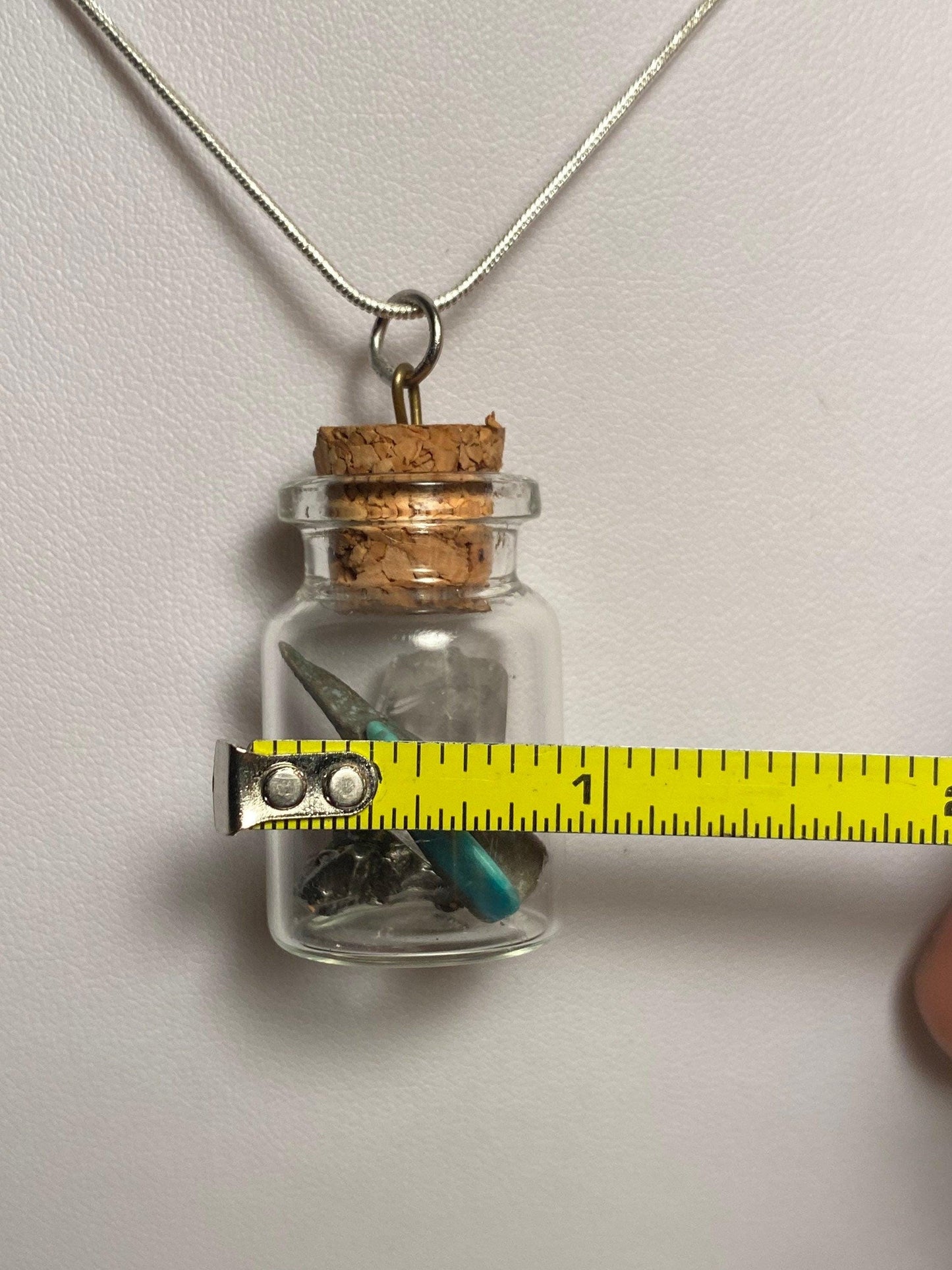 Earth, Water and Space in a Bottle Pendant (Turquoise, Coral, Meteorite)