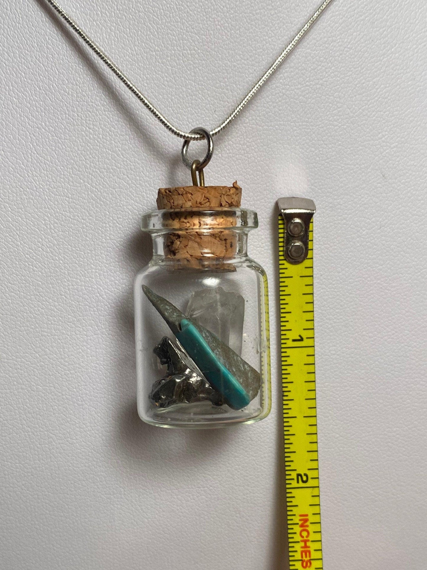 Earth, Water and Space in a Bottle Pendant (Turquoise, Coral, Meteorite)