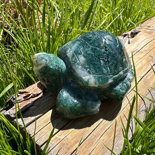 Moss Agate Turtle, Stone Fetish, Turtle, Moss Agate, Figurine, Fetsih Collection, Turtles, Balance, Grounding, 13.2 ounces