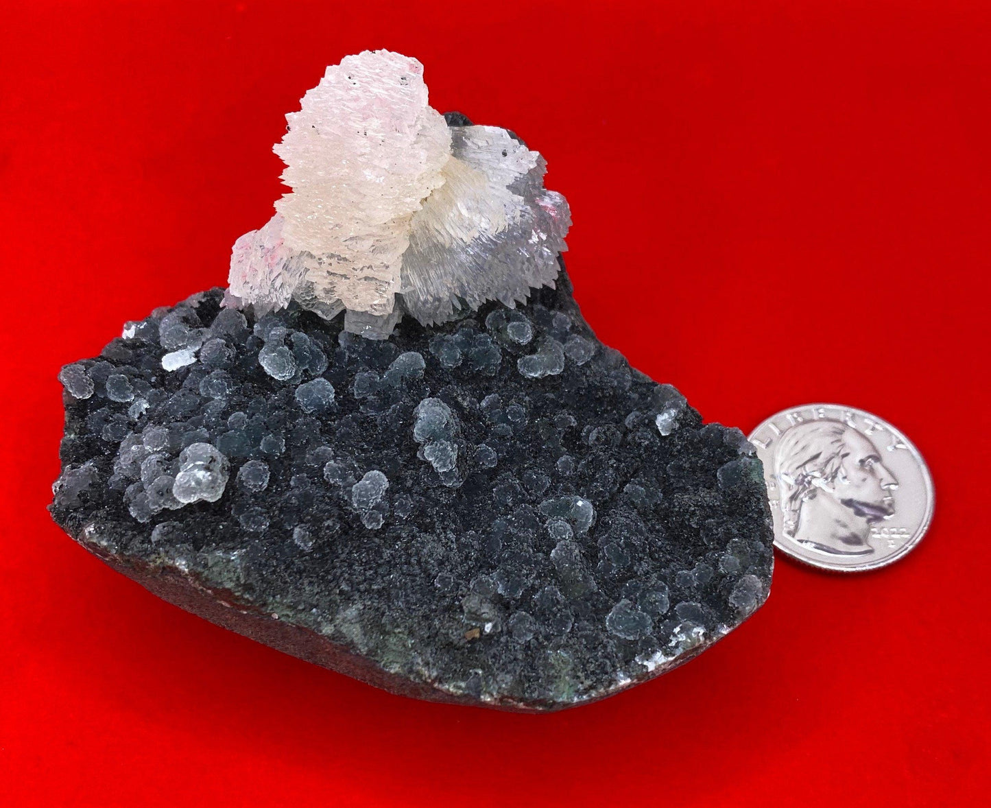 Beautiful Stilbite on Black Coral Stalactite Geode, Peaceful, Stilbite, India, Crown Chakra, Crystal, Rock Collection, 176 grams