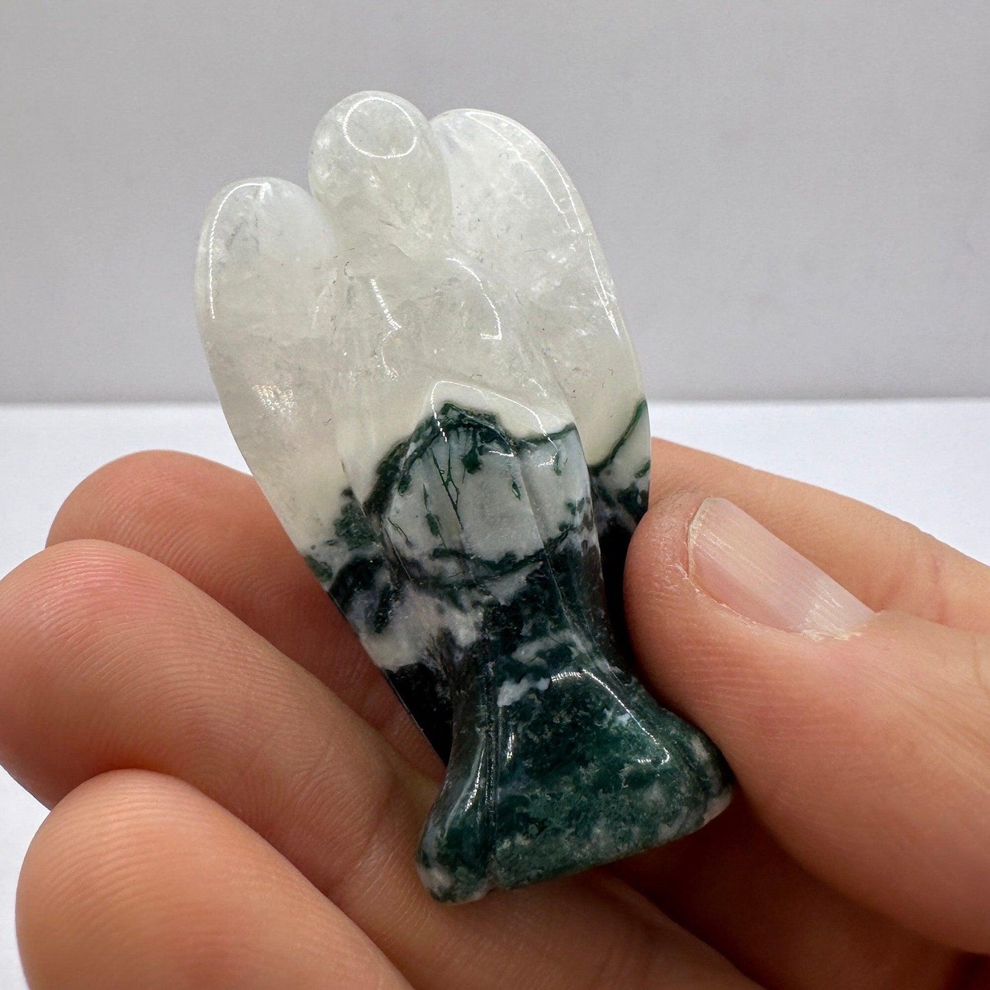 White Moss Agate Angel, Pocket Stone, Protection Stone, Guardian Angel, Moss Agate, Agate Angel Figurine, Angel Figurine, 31.26 grams