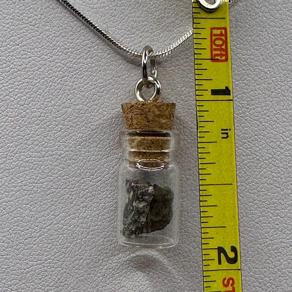 Moon and Mars in a Bottle Pendant, Mars Shergottite, NWA 14685, Amgala, Pendant,  Moon Meteorite, Handmade Pendant, Astronomy Gift